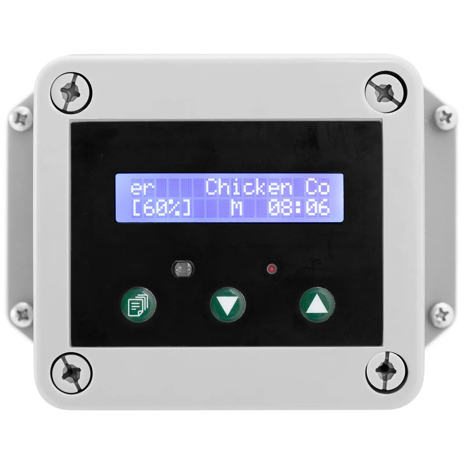 Automatic chicken coop door - timer / light sensor - battery operated - waterproof housing - exact lumen value measurement