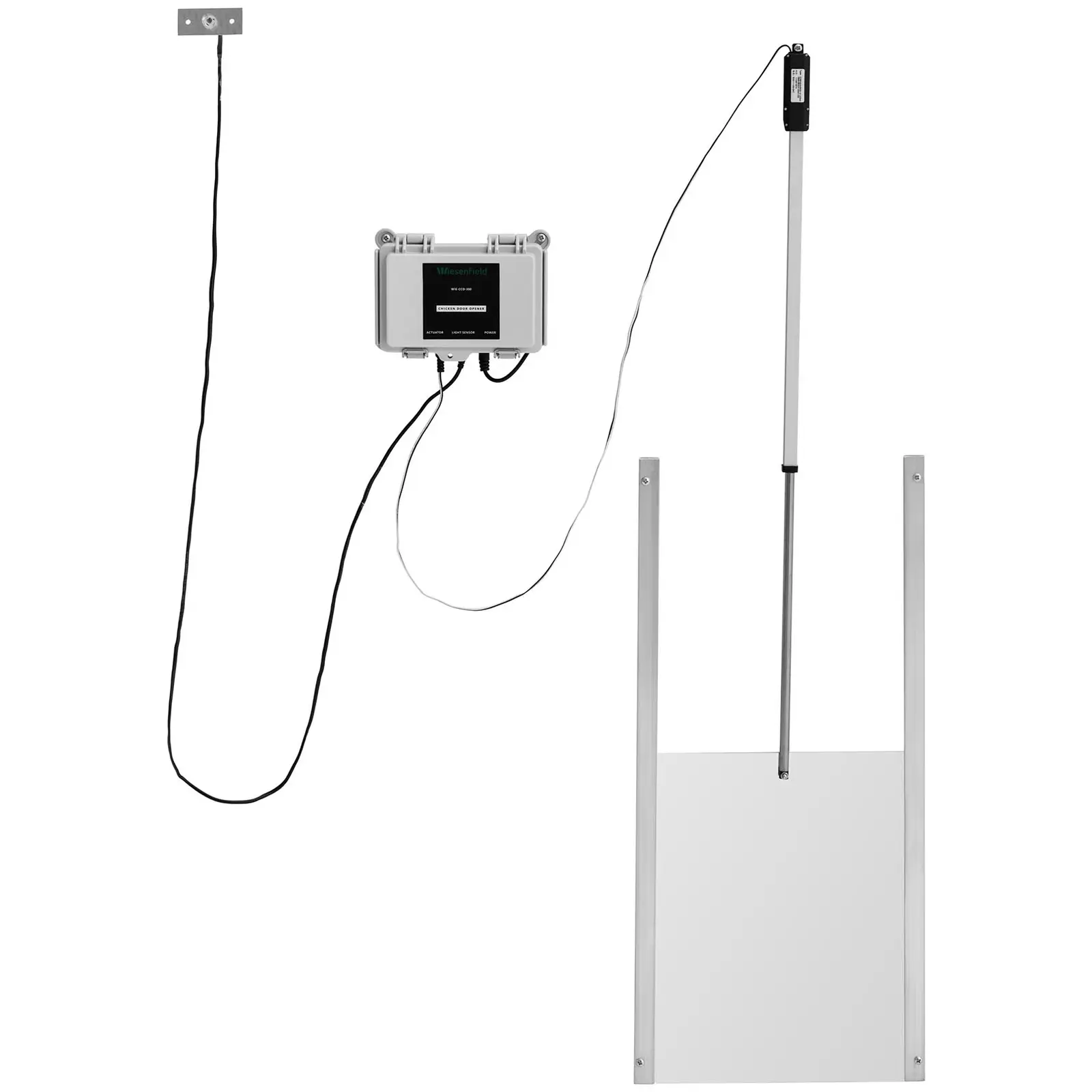 Porta automatica per pollaio - Timer, sensore luce - Alimentatore - Alloggiamento impermeabile - Funzione autobloccante