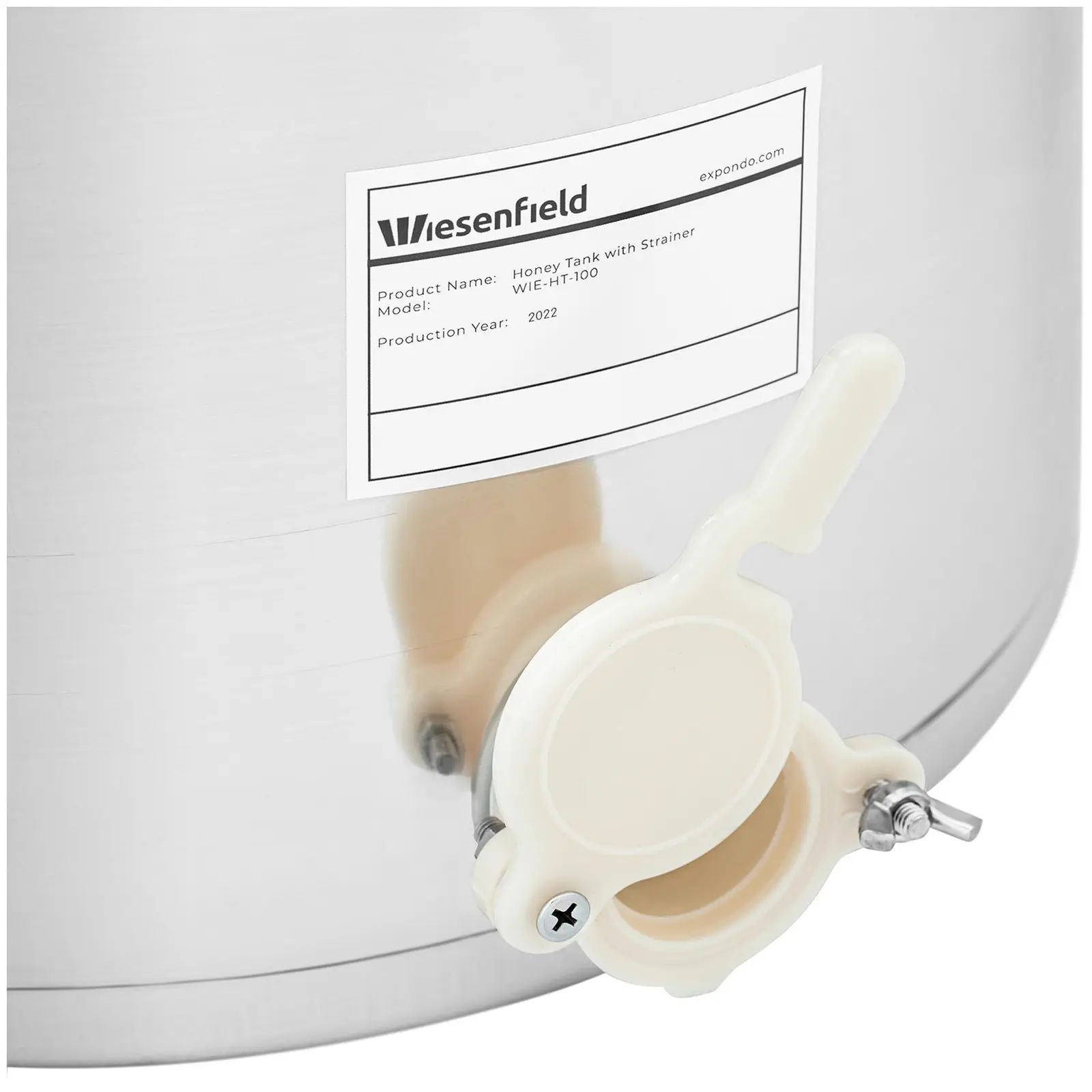 Maturateur miel - 100 L - avec tamis, couvercle et robinet à clapet - acier inoxydable