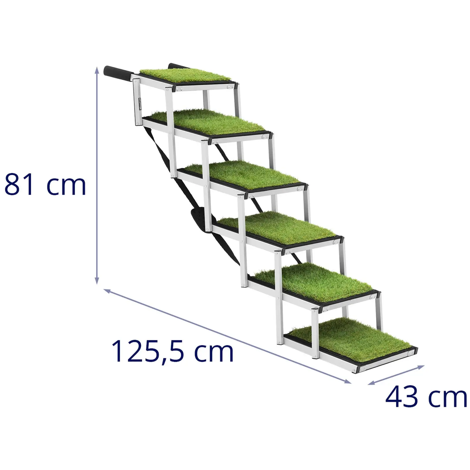 Schody pro psy - výška: 81 cm - 68 kg - 6 schůdků - umělá tráva