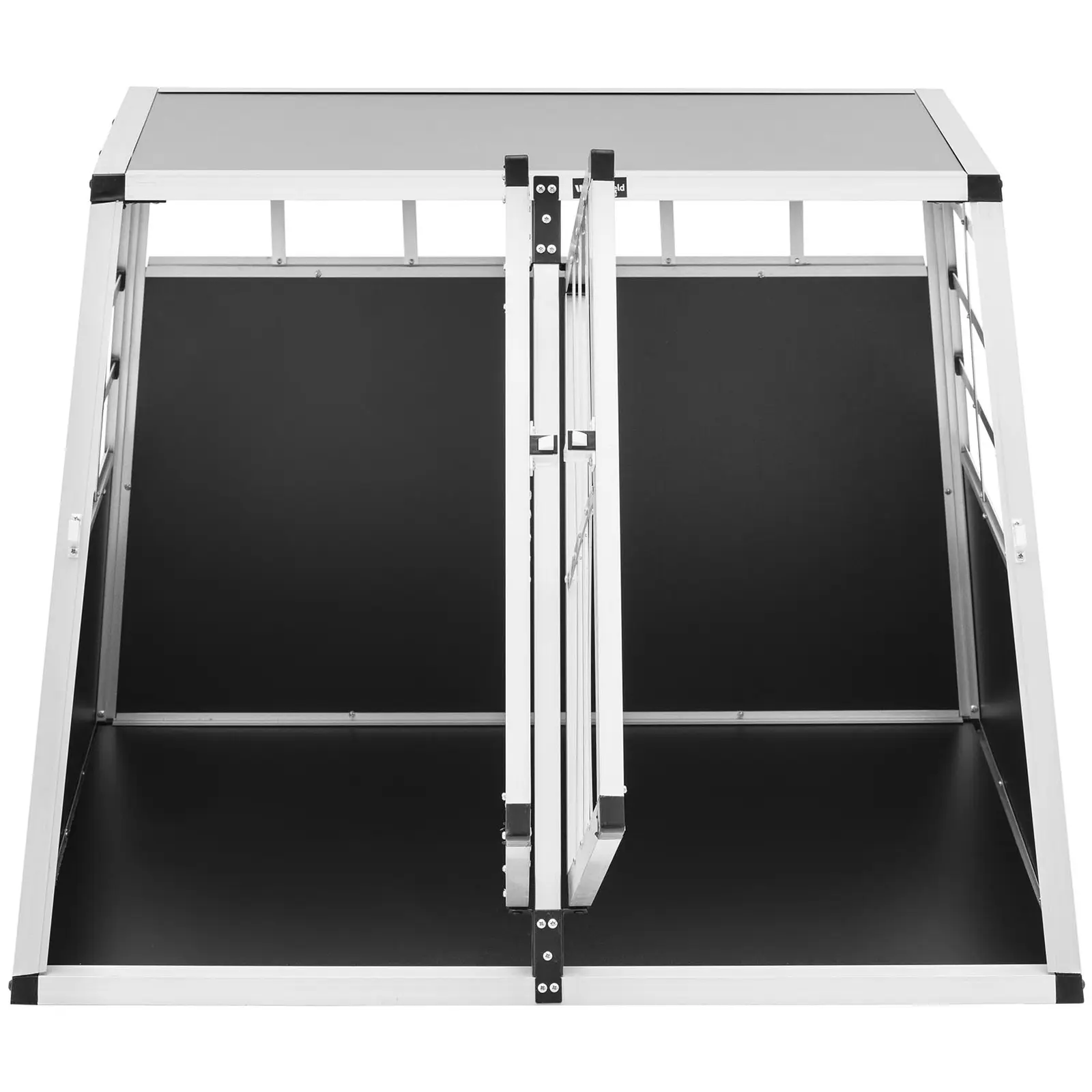 Přepravní box pro psa - hliník - sešikmený tvar - 85 x 95 x 69 cm (Úhly [°]: 65/85)