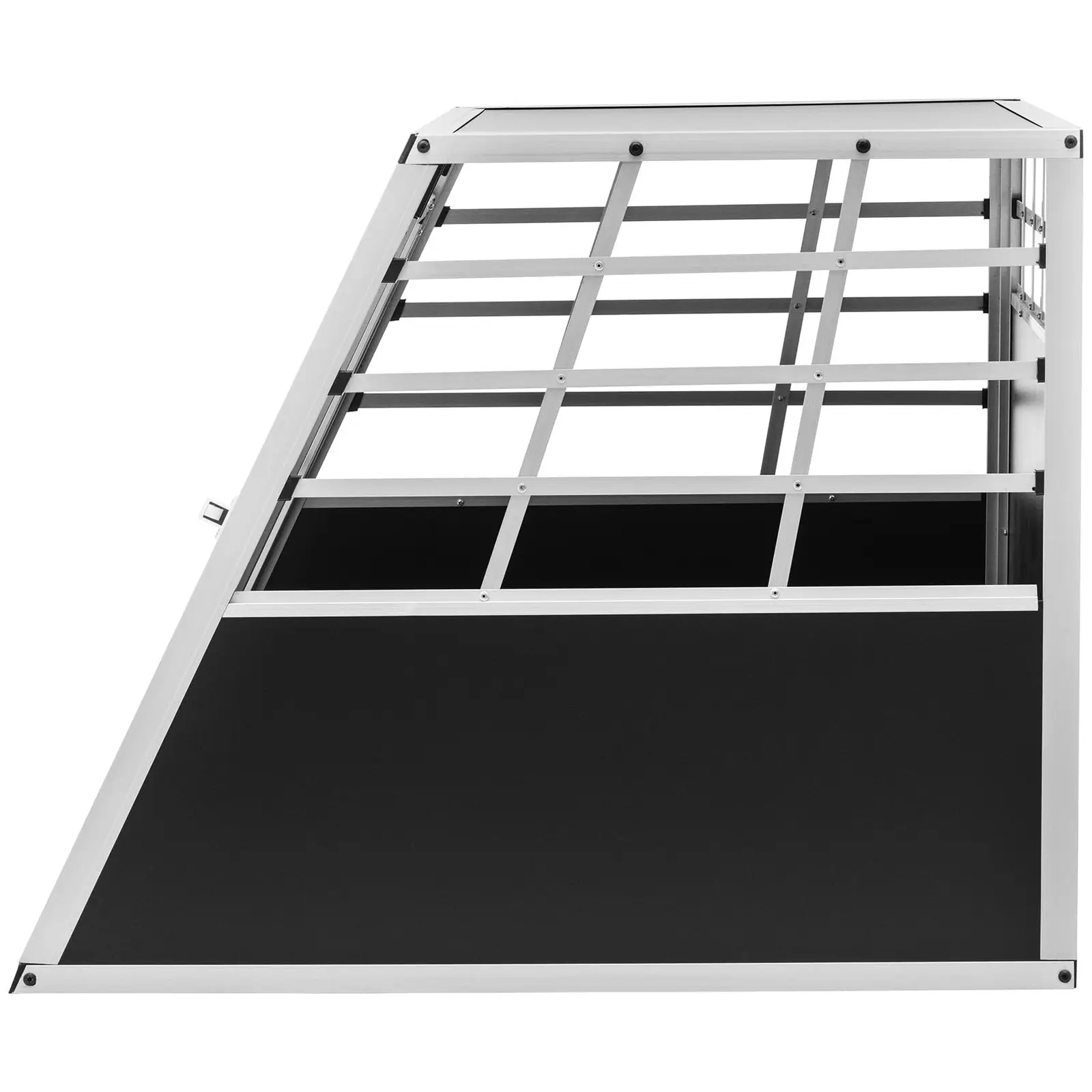 Přepravní box pro psa - hliník - sešikmený tvar - 85 x 95 x 69 cm (Barva: Stříbrná)