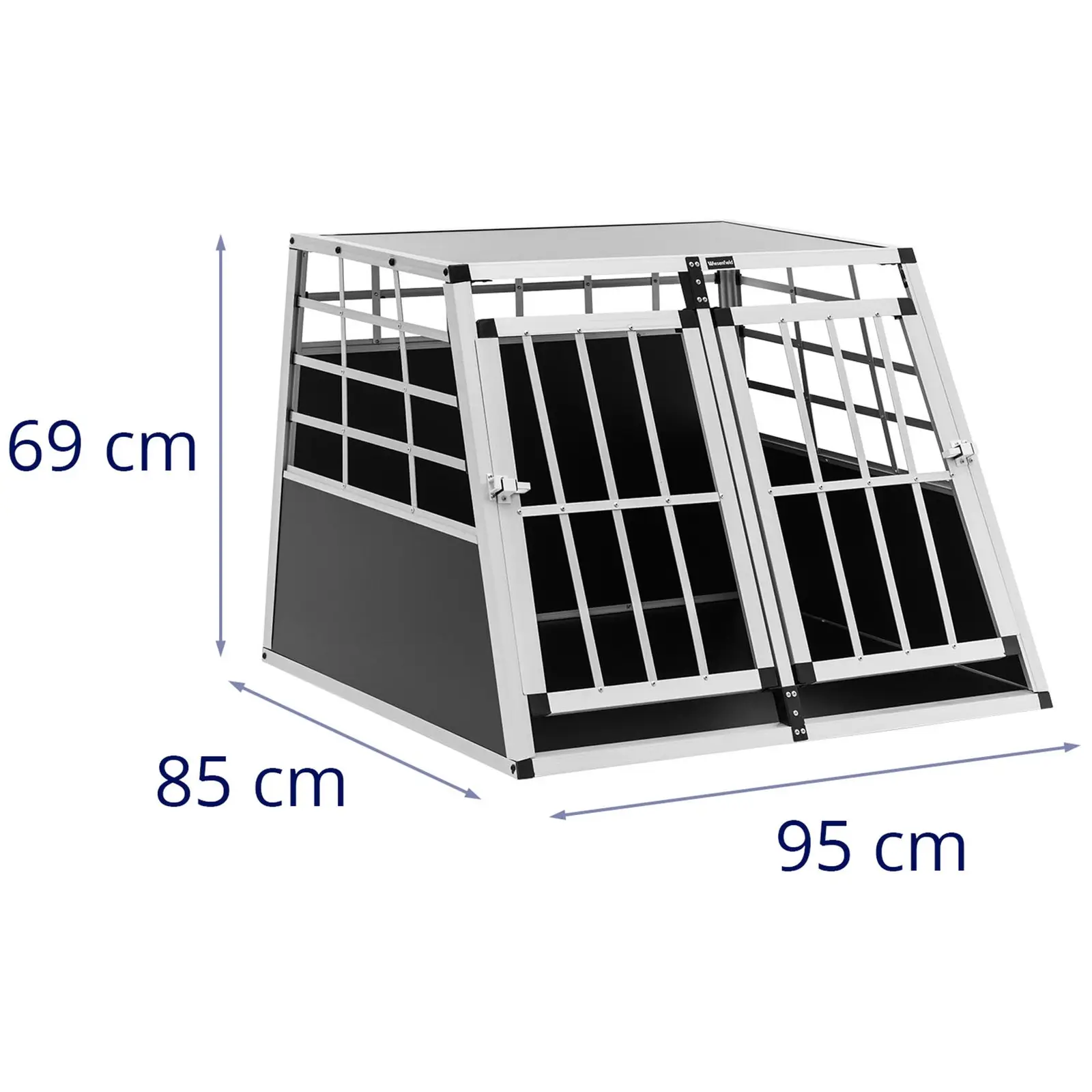 Caixa de transporte para cães - alumínio - forma trapezoidal - 85 x 95 x 69 cm