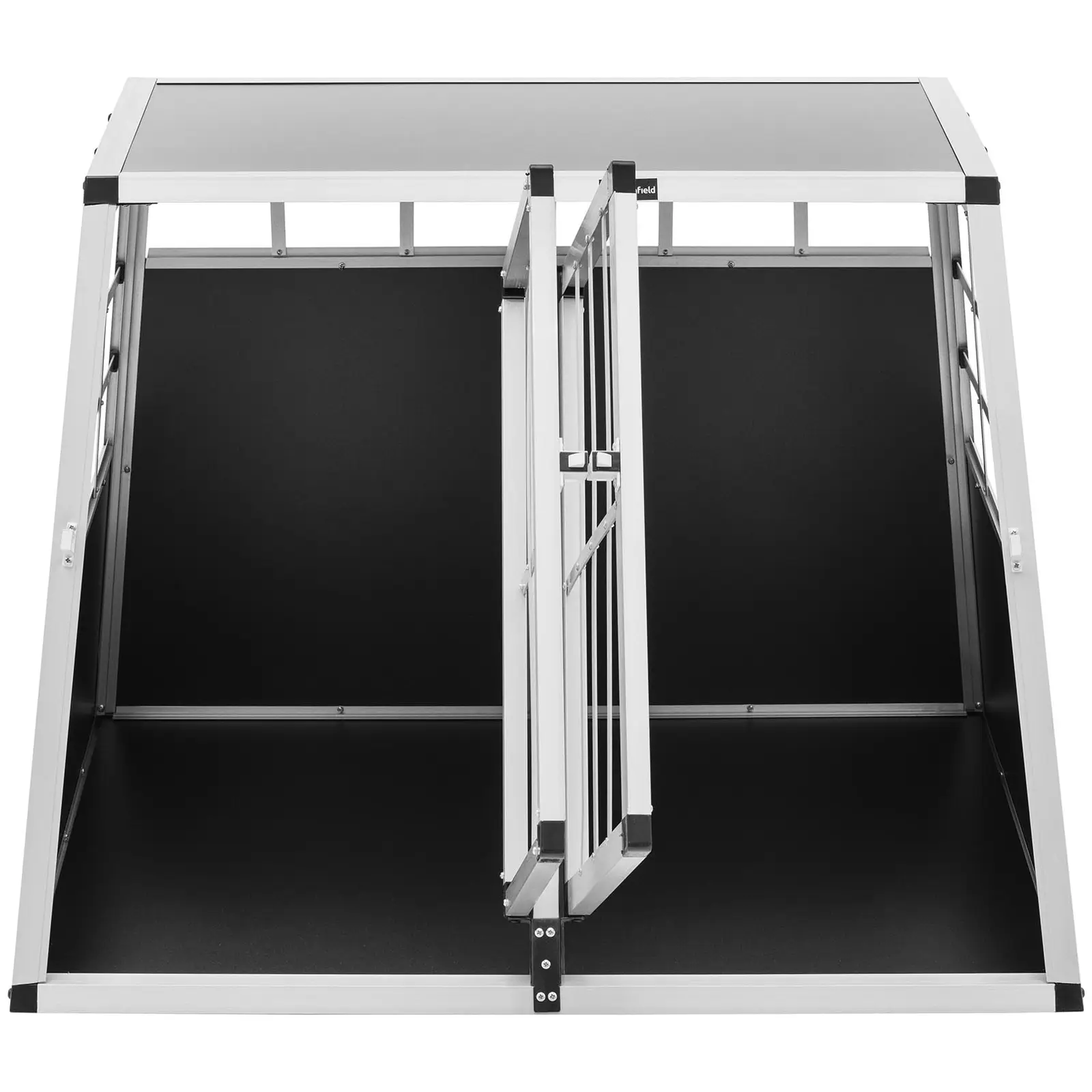 Hundtransportlåda - Aluminium - Trapetsform - 95 x 85 x 70 cm - Med avdelare