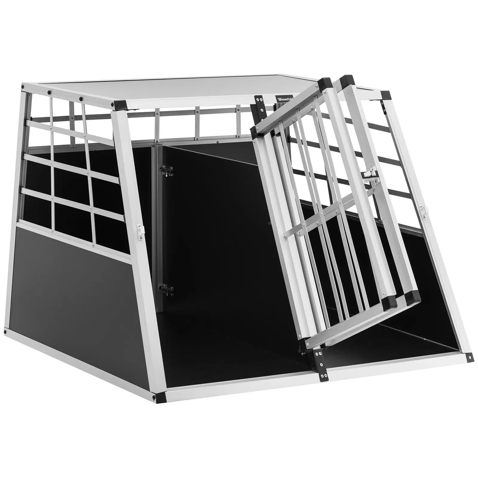Caisse de transport pour chien - Aluminium - Forme trapèze - 95 x 85 x 70 cm - avec séparation