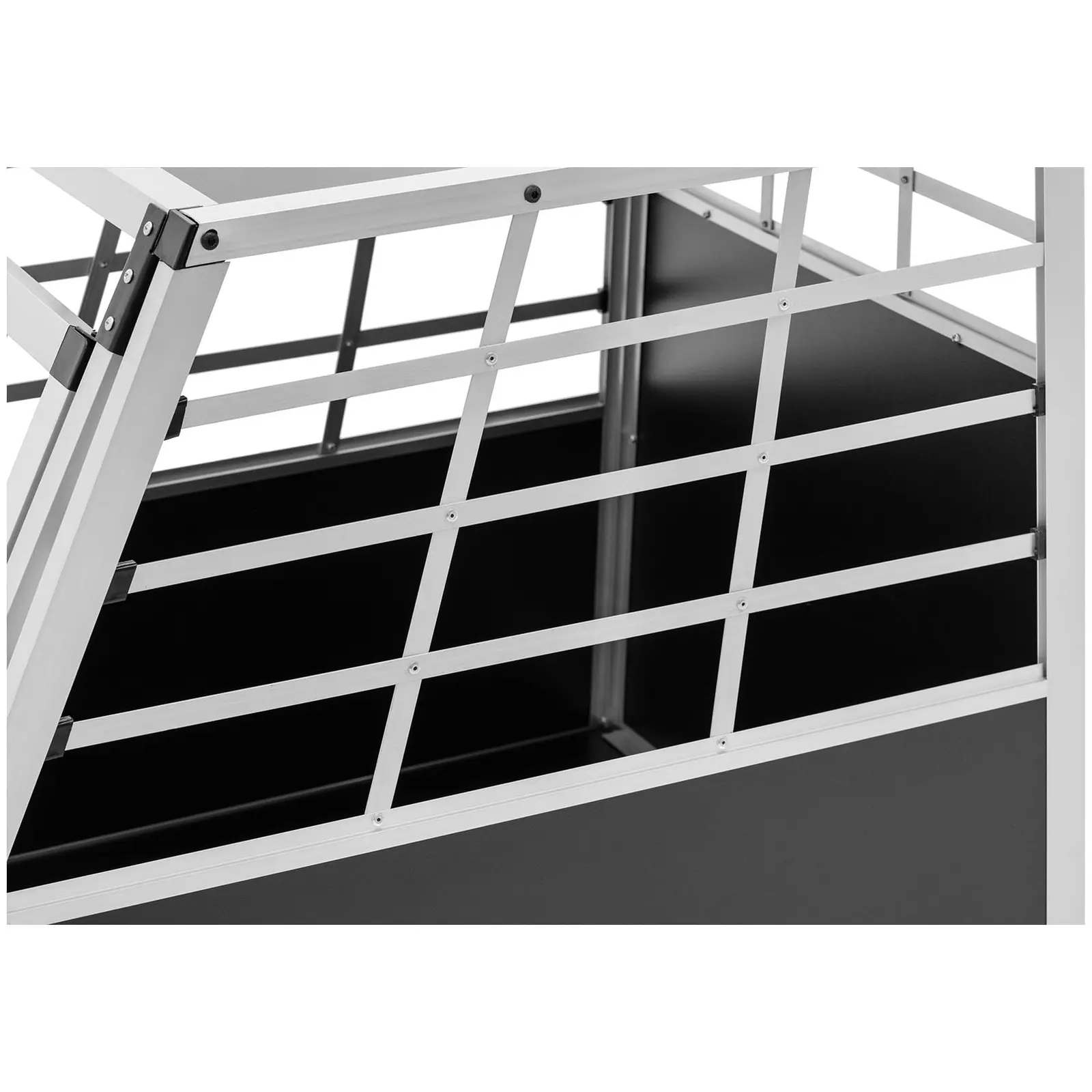 Přepravní box pro psa - hliník - sešikmený tvar - 91 x 65 x 70 cm (Barva: Stříbrná)
