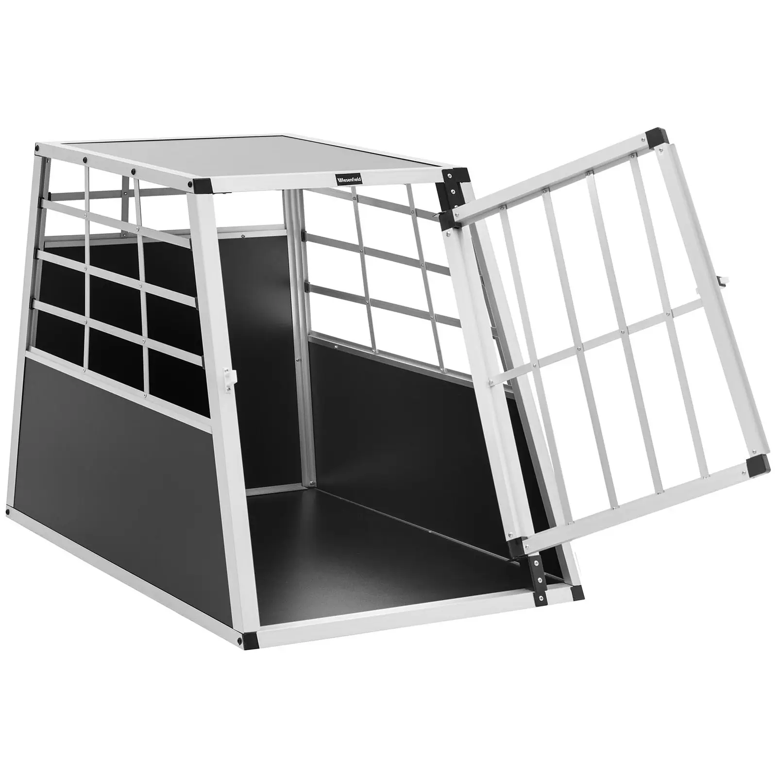 Přepravní box pro psa - hliník - sešikmený tvar - 91 x 65 x 70 cm (Rozměry podlahové desky [mm]: 910 x 650)