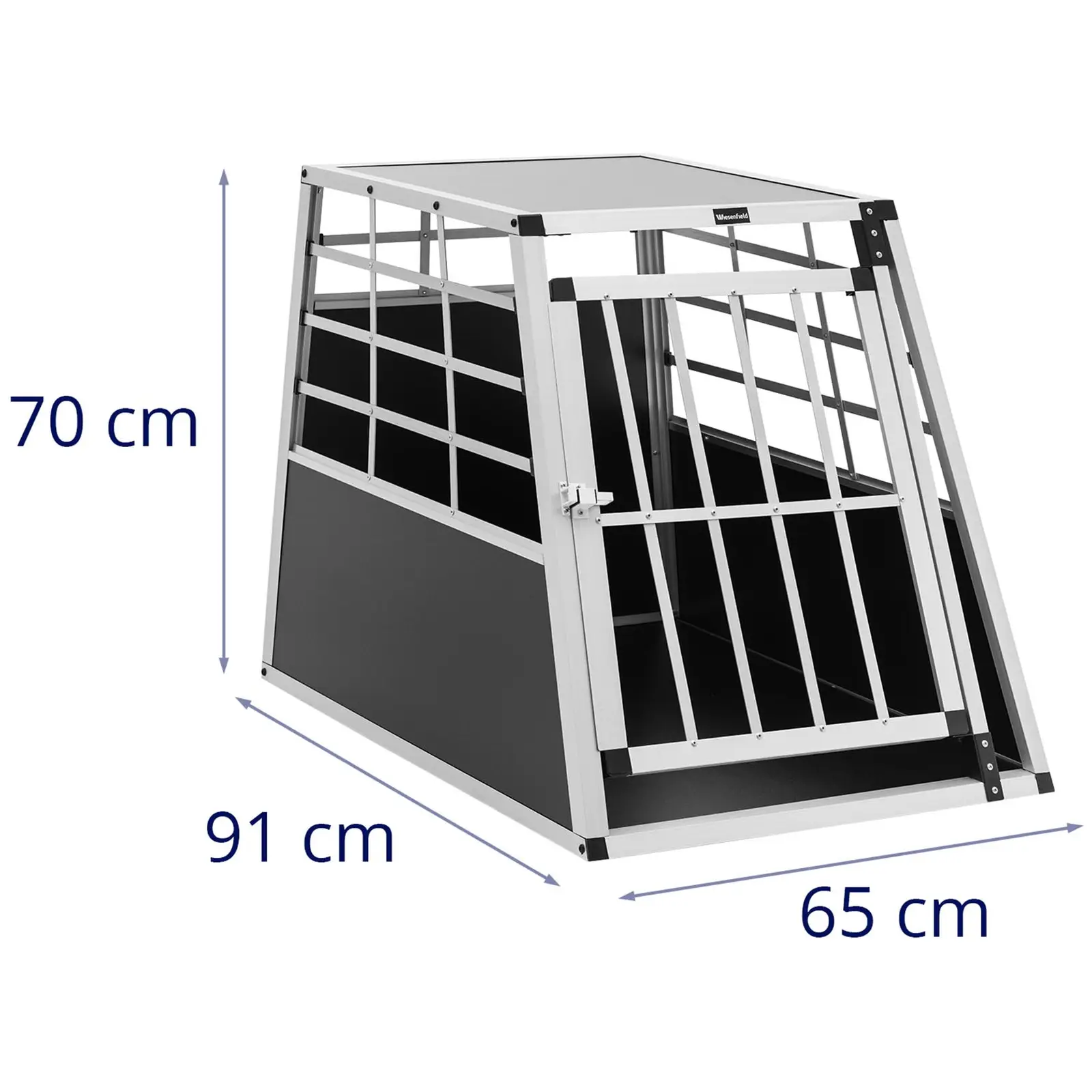 Caixa de transporte para cães - alumínio - forma trapezoidal - 91 x 65 x 70 cm