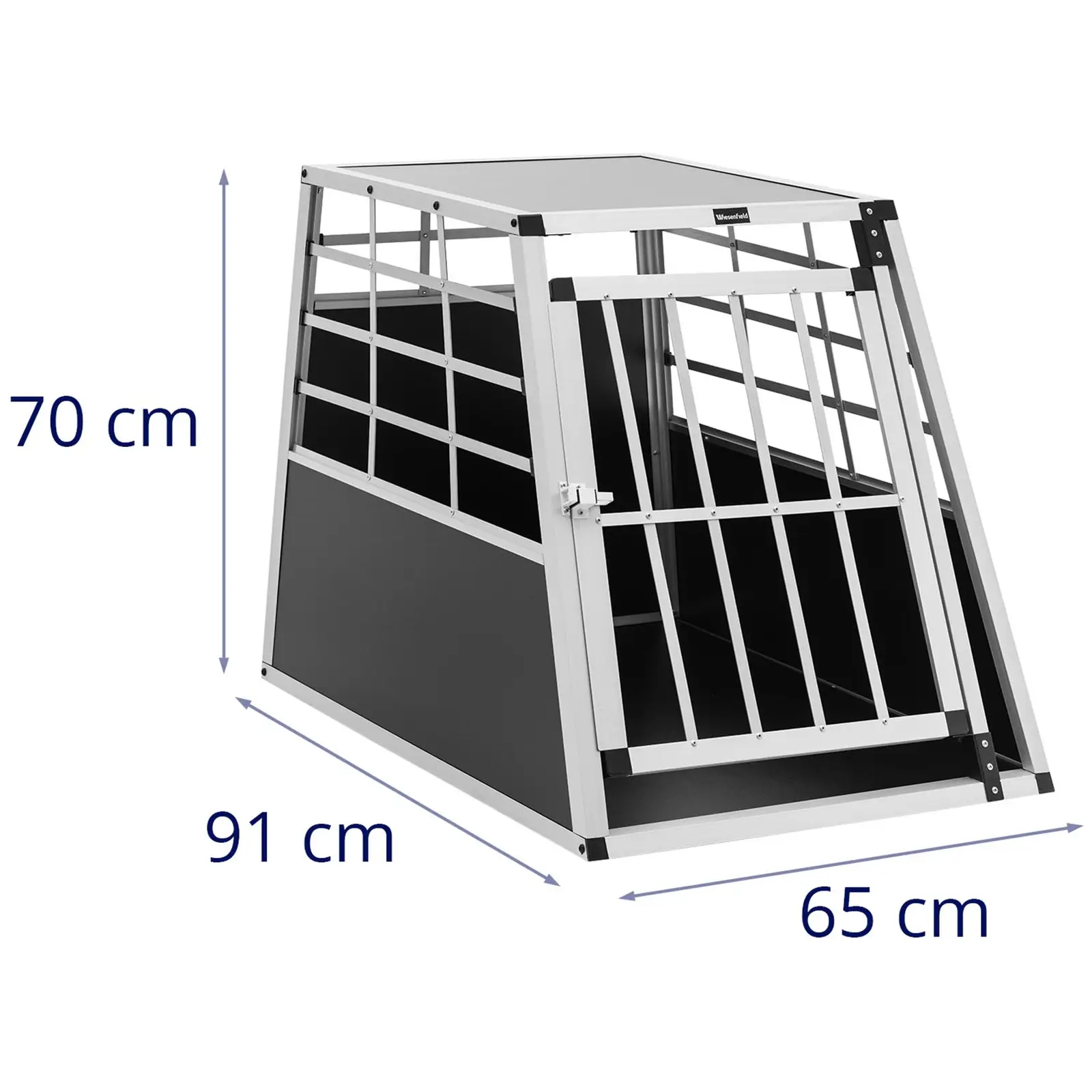 Přepravní box pro psa - hliník - sešikmený tvar - 91 x 65 x 70 cm (Počet dveří: 1)