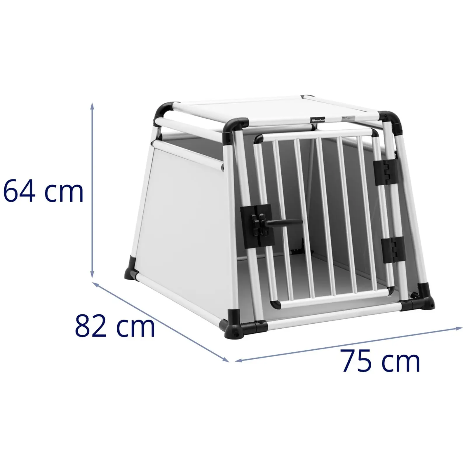 Hundetransportbox - Aluminium - Trapezform - 82 x 75 x 64 cm (Maße Standfuß [mm]: 840 x 760)