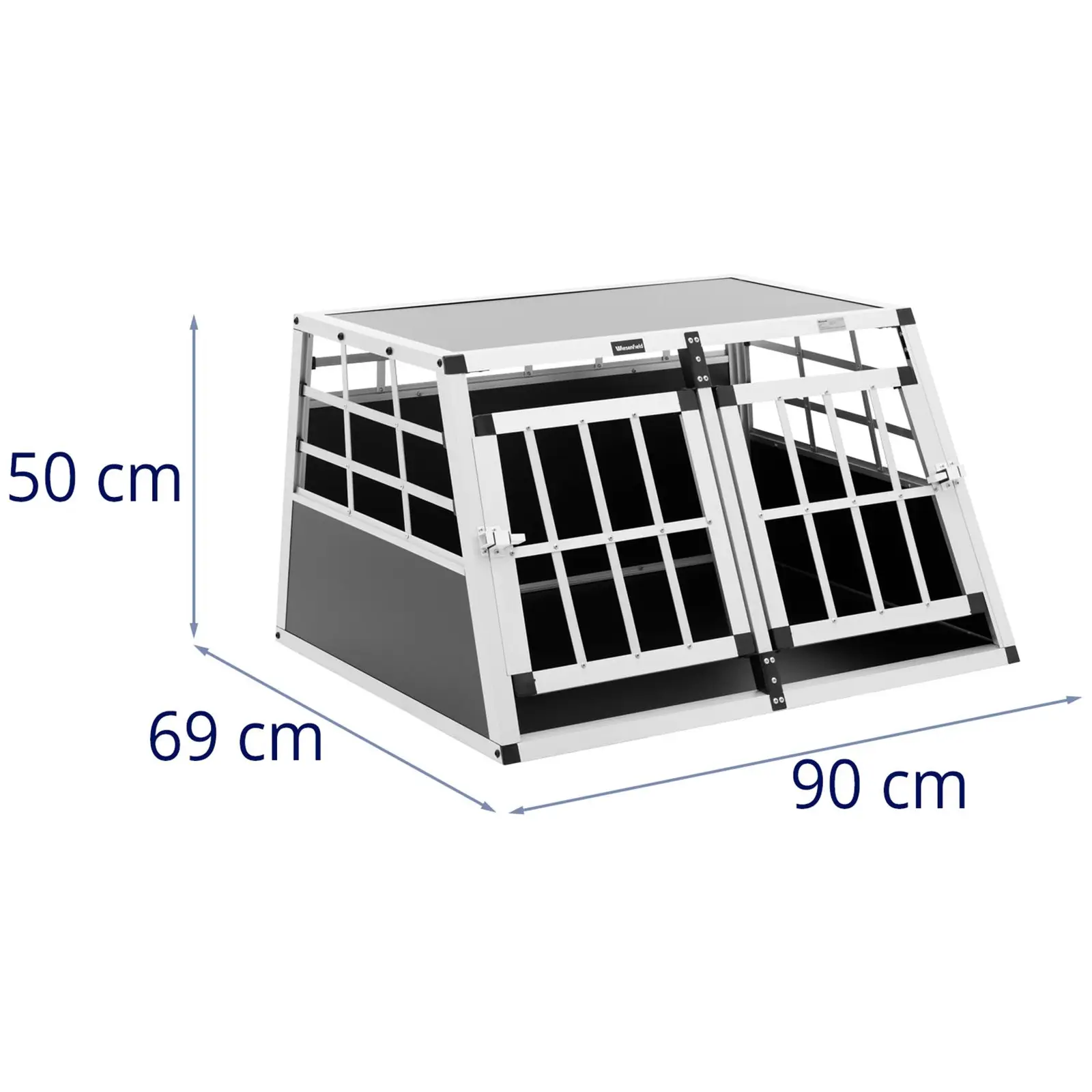 Caixa de transporte para cães - alumínio - forma trapezoidal - 69 x 90 x 50 cm