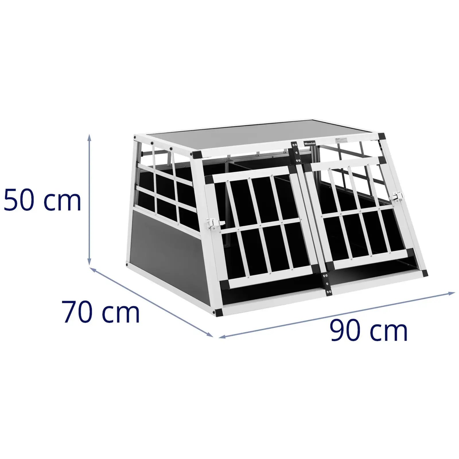Trasportino per cani - Alluminio - Forma trapezoidale - 70 x 90 x 50cm - Con divisorio