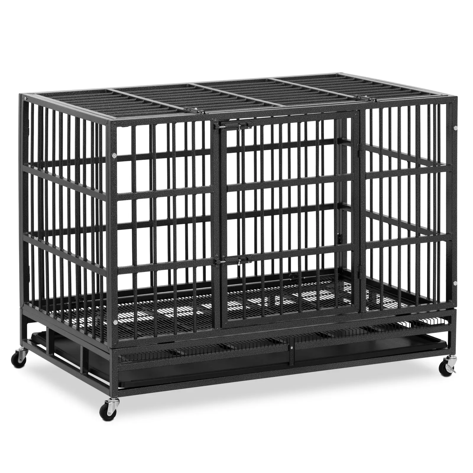 Cage à chien - 4 roues - 2 portes verrouillables - 120 x 76 x 90,5 cm