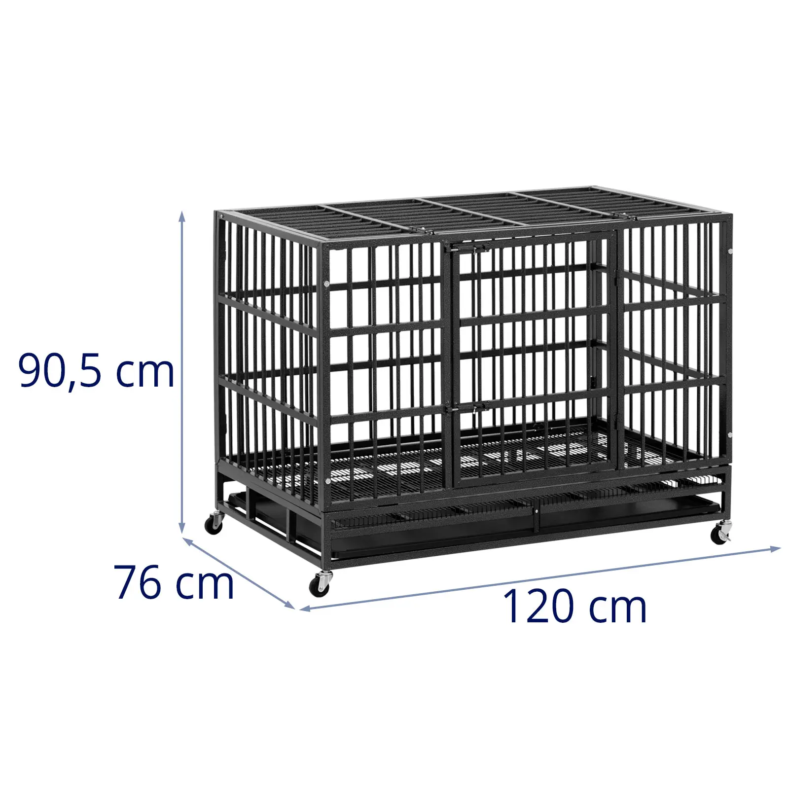 Heavy-Duty Dog Crate - 4 wheels - 2 lockable doors - 120 x 76 x 90.5 cm