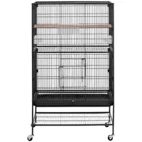 Cage à oiseaux sur roulettes - avec accessoires et étagère - dimensions globales : 79 x 53 x 132 cm
