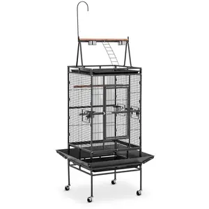 Cage à oiseaux sur roulettes - avec accessoires et étagère - dimensions globales : 82,50 x 210 x 78,50 cm