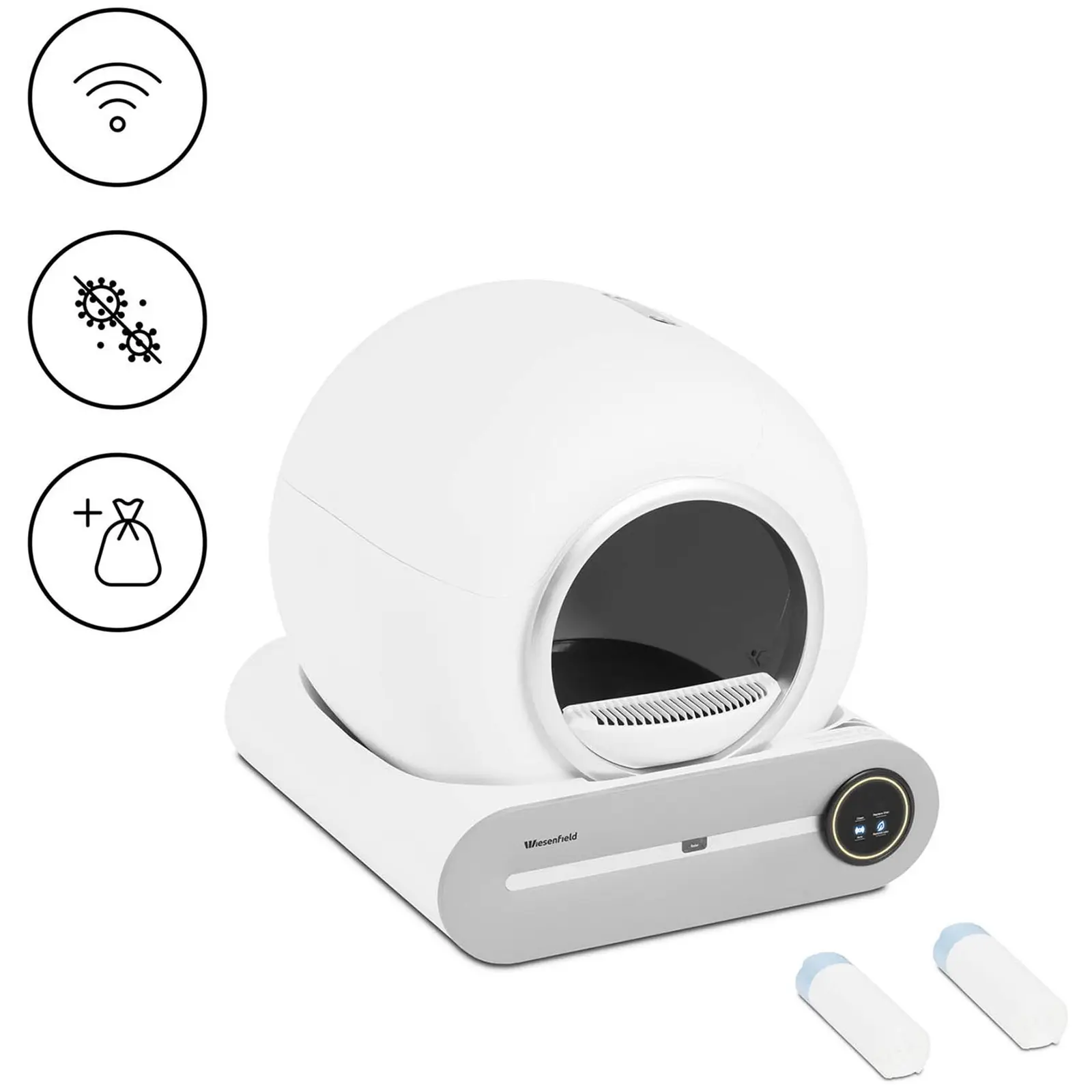 Självrengörande kattlåda - App-kontroll - Ø 25 cm öppning - Plasmasterilisering