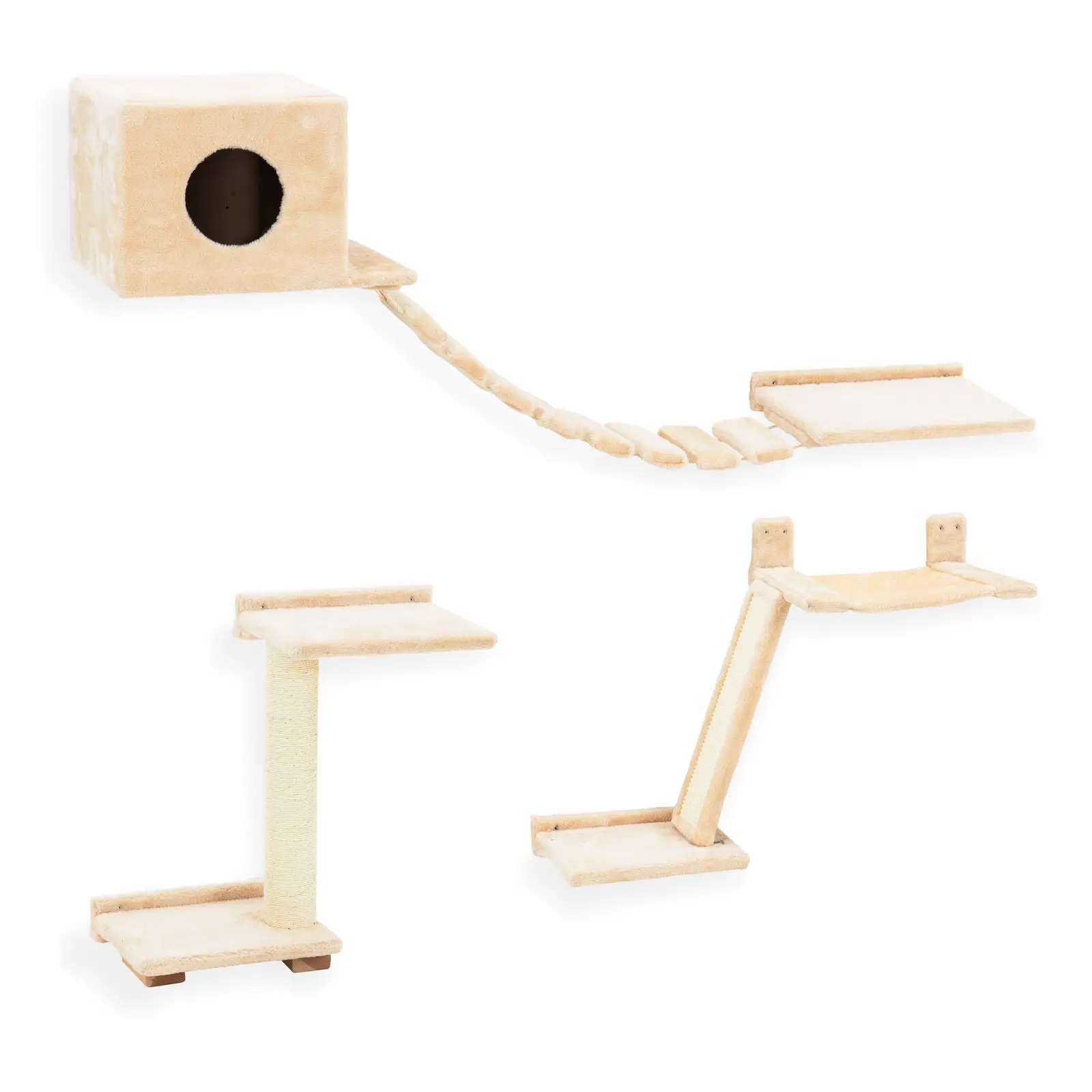 Cat Climbing Wall 9 Pieces - cat hammock - scratching post - 3 cat shelves - cat bridge