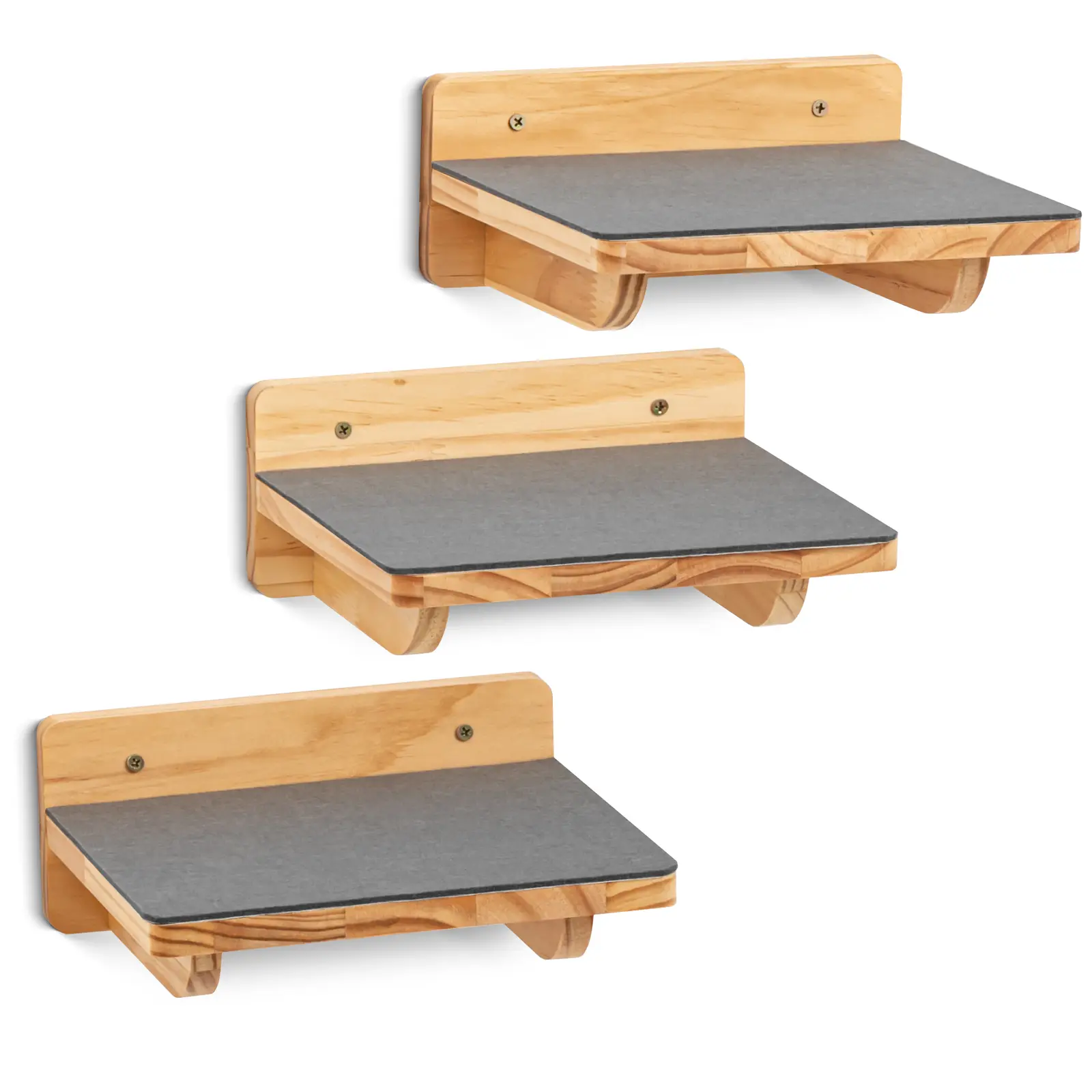 Schody pre mačky - 3 schodíky na stenu - 22 x 24 x 10 cm - drevo / plsť