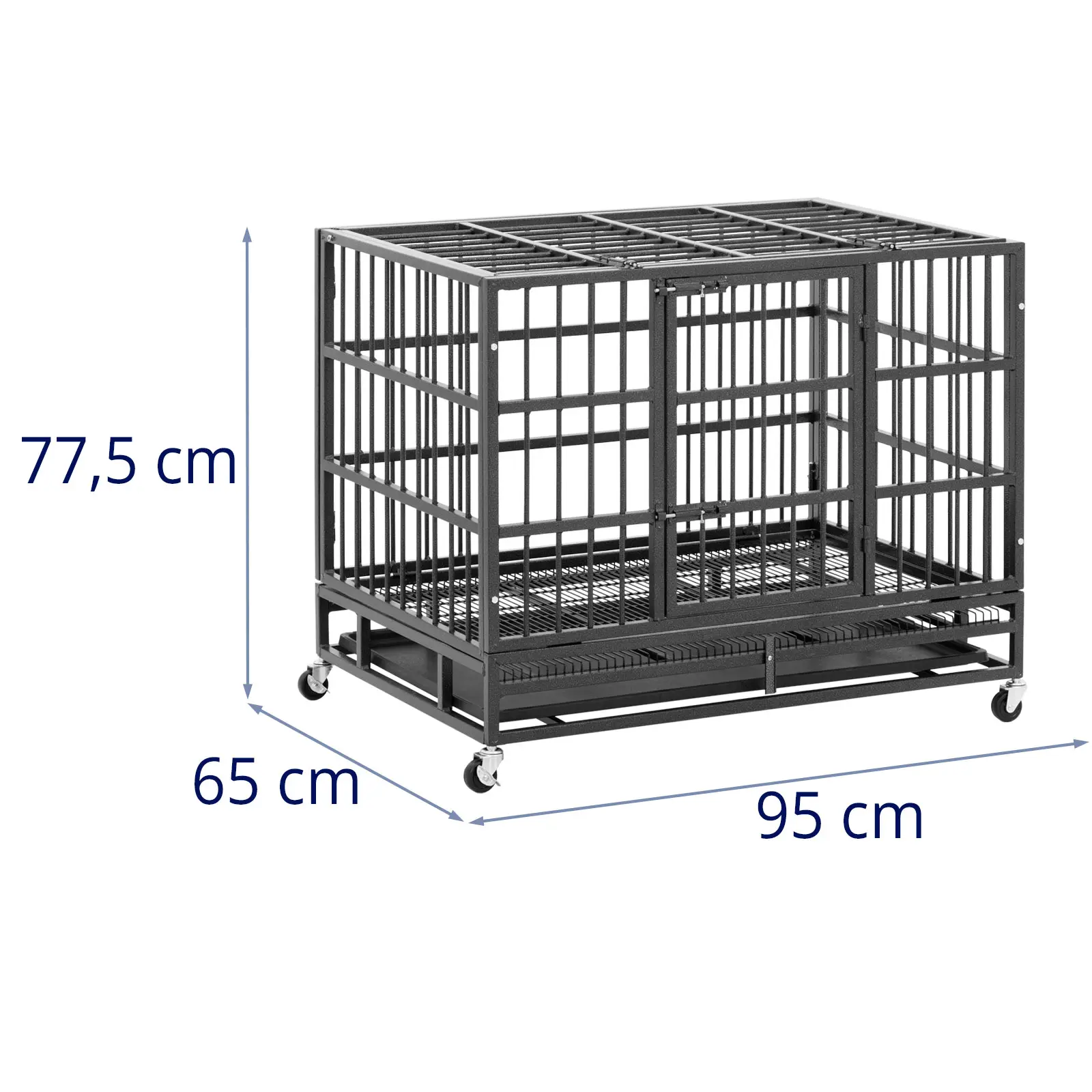 Heavy-Duty Dog Crate - 4 wheels - 2 lockable doors - 95 x 65 x 77.4 cm