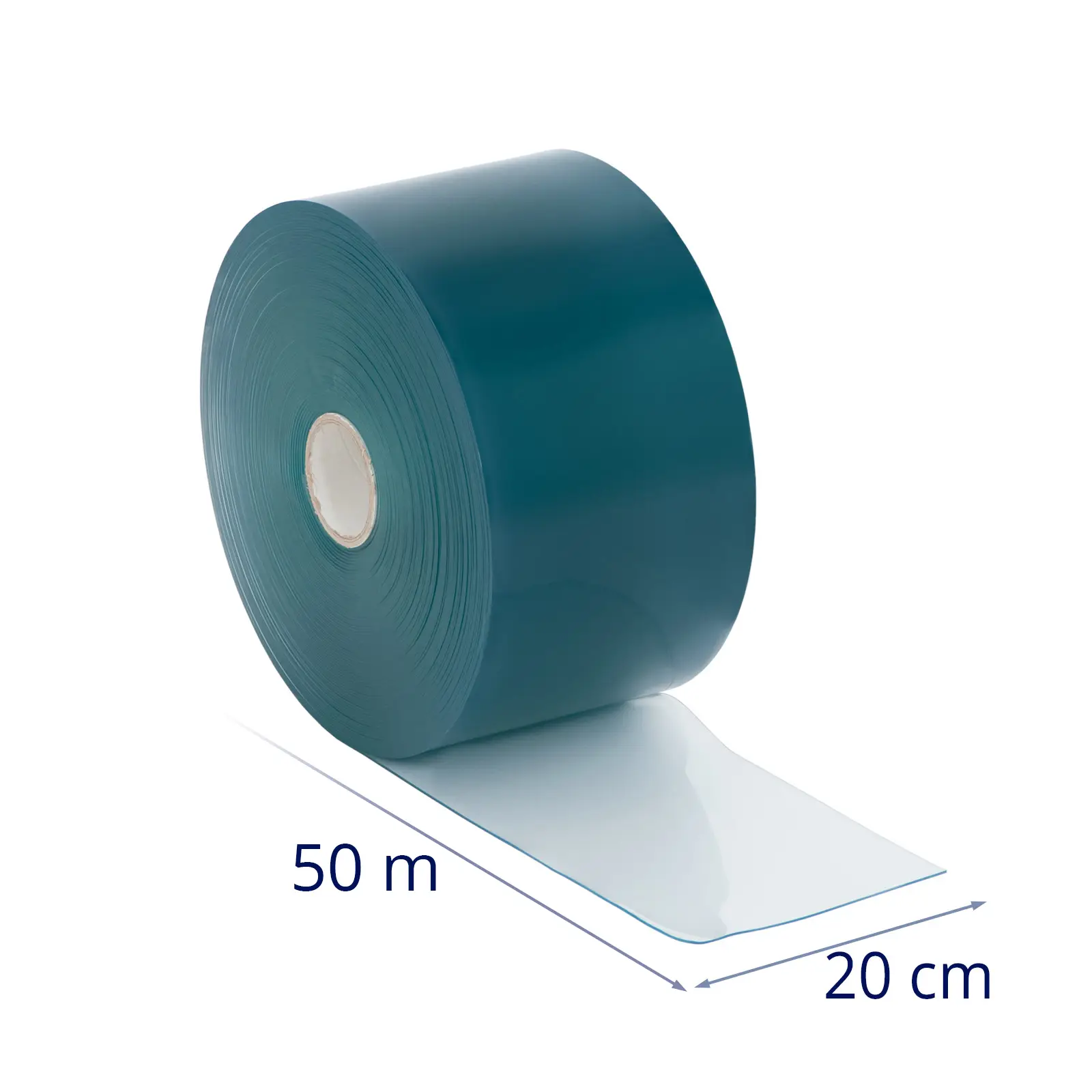 PVC závěs - 200 x 2 mm / 50 m - odolný proti chladu - modrý/průhledný - hladký