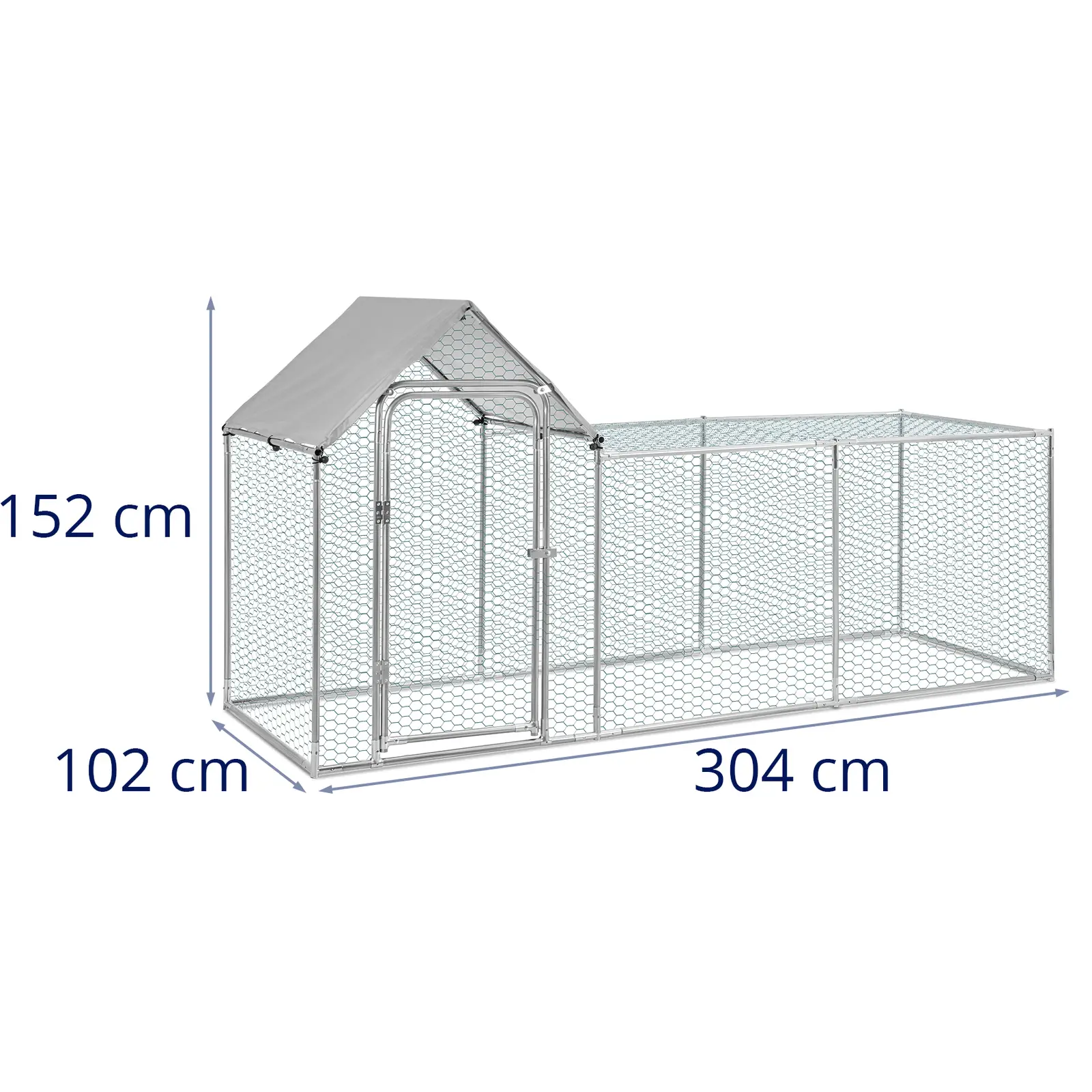 Cușcă pentru iepuri cu acoperiș cu vârf și ușă - 304 x 102 x 152 cm