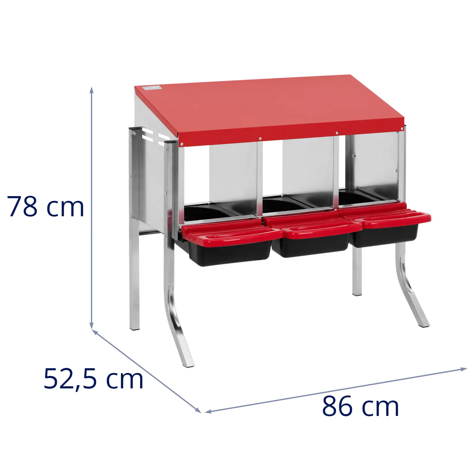 Ninho para galinhas poedeiras - 3 compartimentos - aço galvanizado - 4 patas