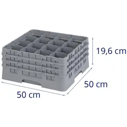 Opvaskekurv til glas til industriopvaskemaskine - 16 rum - 50 x 50 x 22,5 cm - glashøjde: 19,6 cm