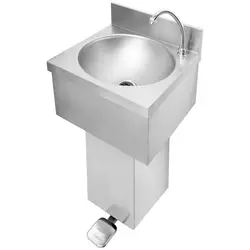 Foot-operated hand wash basin - wall mounting - incl. tap - stainless steel/chromed brass - tap length 140 mm