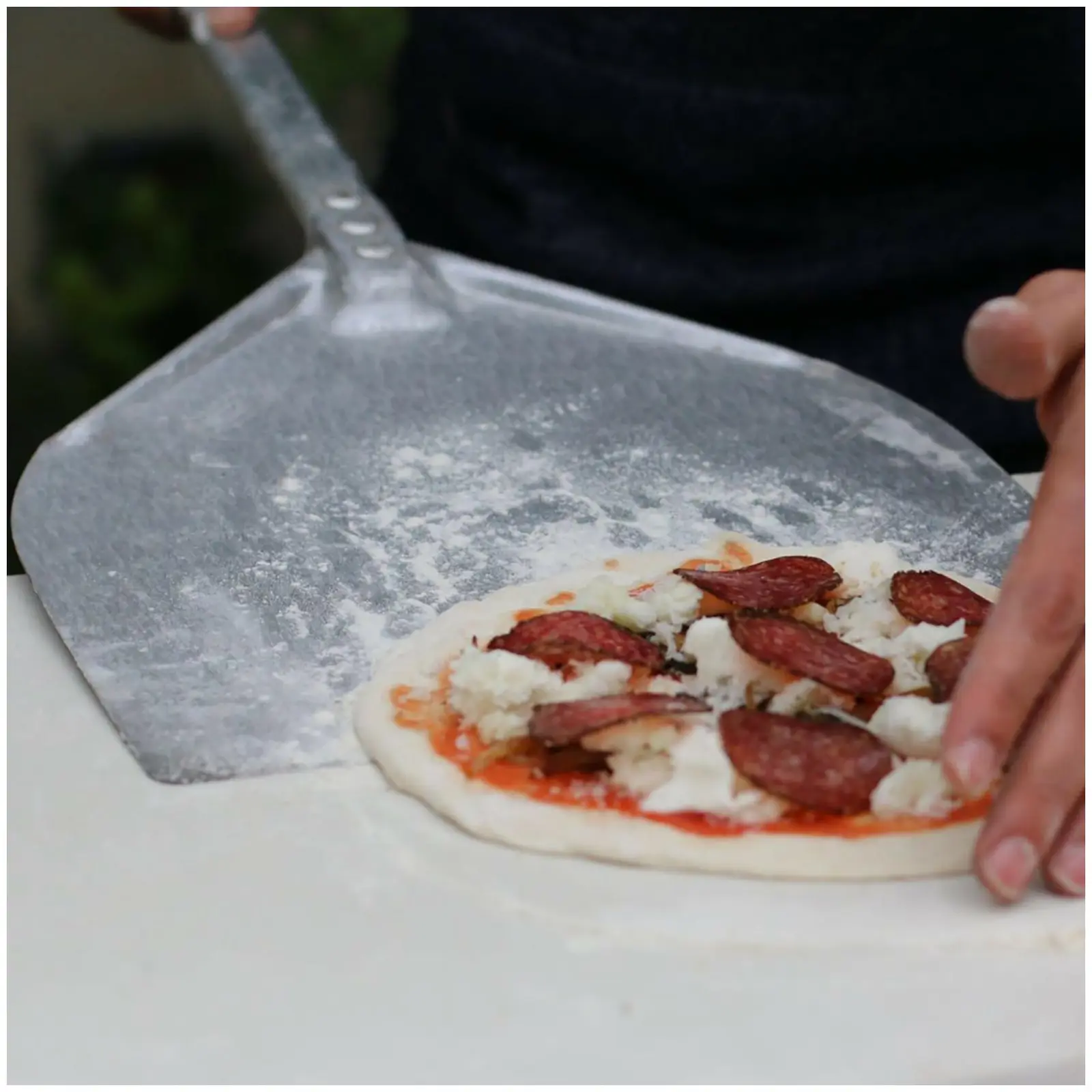 Pizzaspade - 32 x 30 cm - Handtag: 120 cm - Aluminium, stål (aluminiserat)