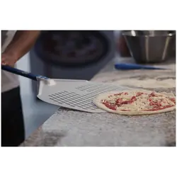Lopata na pizzu - 36 x 36 cm - děrovaná -  rukojeť: 60 cm - eloxovaný hliník