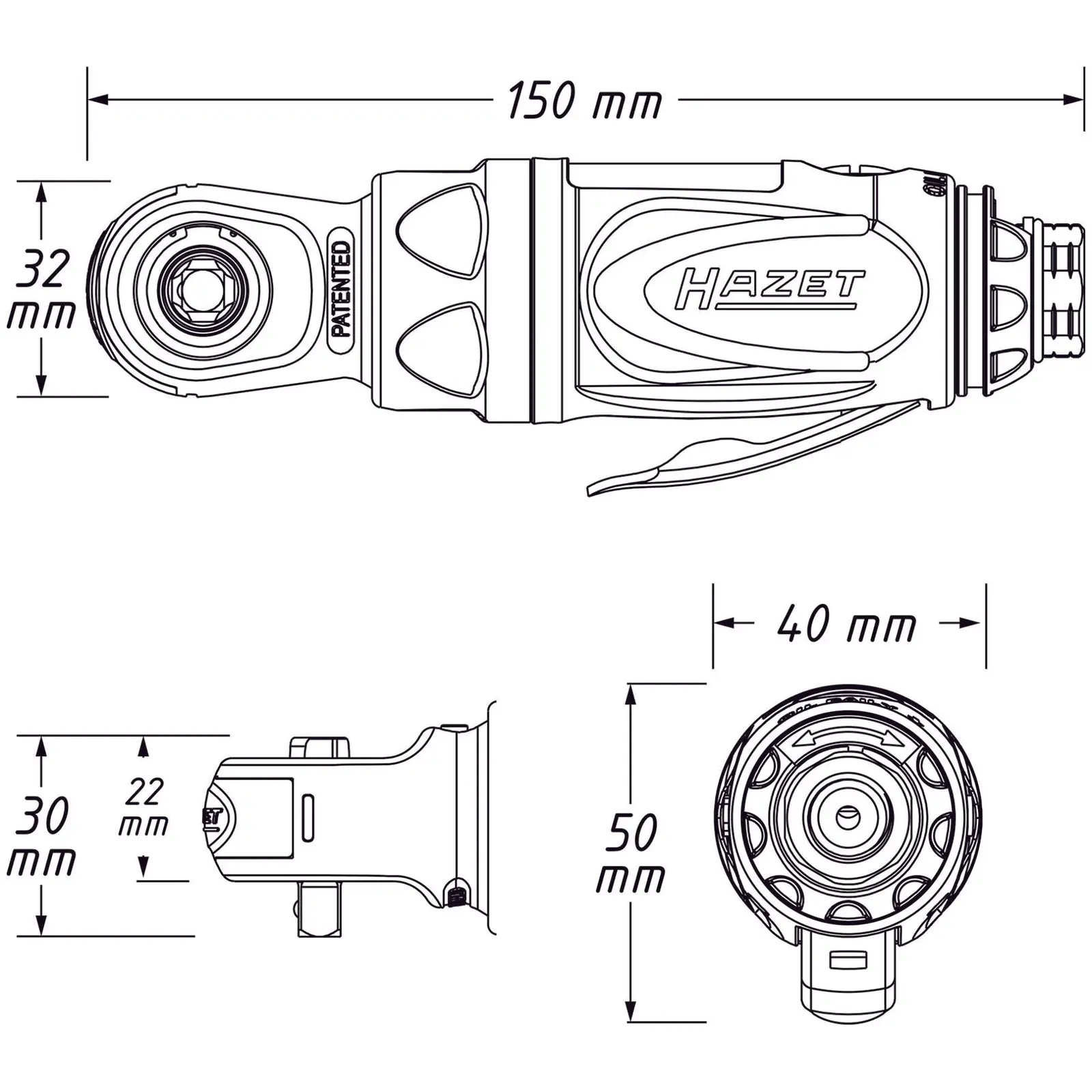 Chave de catraca pneumática - 6,3 mm (1/4″) - 40 Nm - 72 l/min