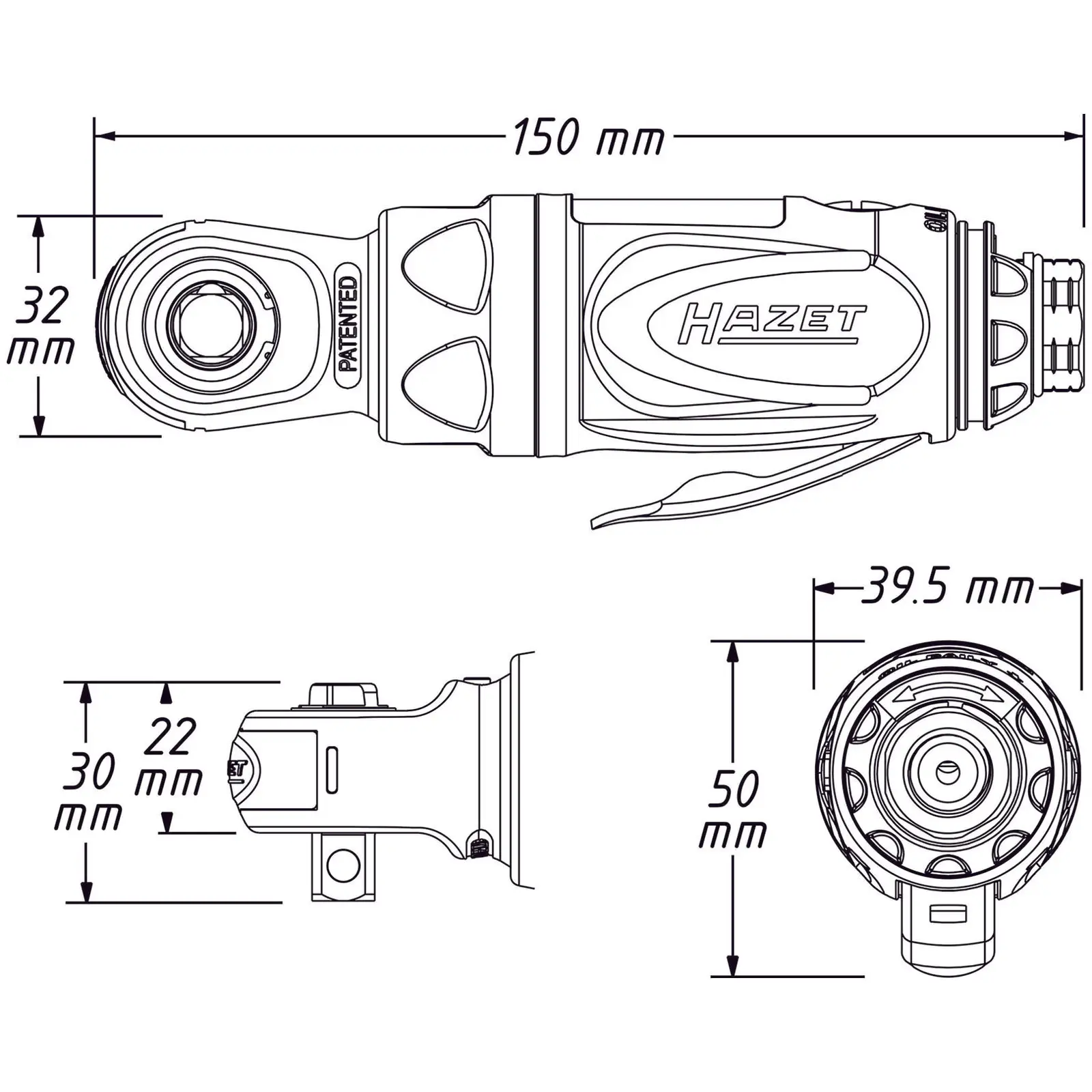 Chave de catraca pneumática - 10 mm (3/8″) - 54 Nm - 103 l/min