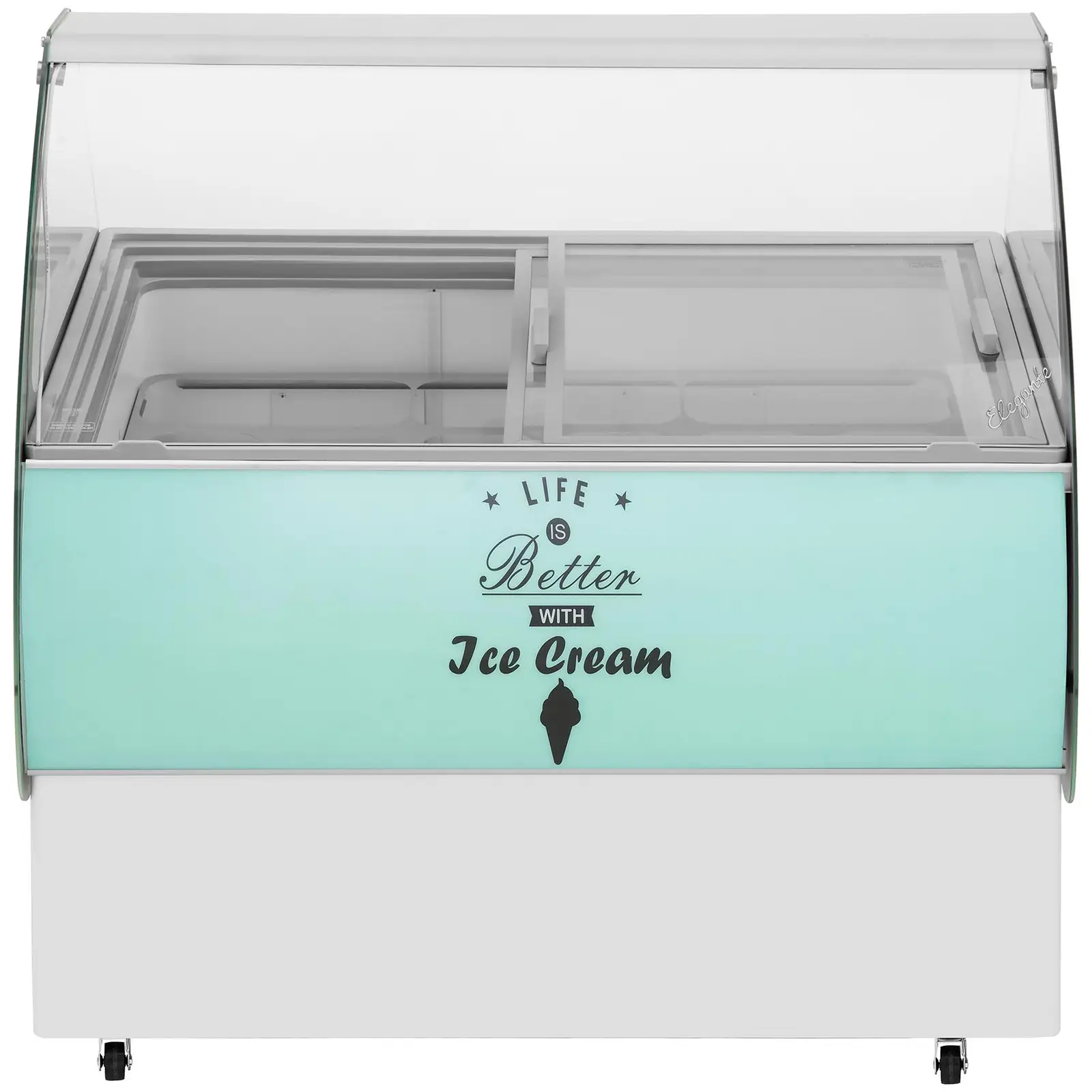 Ice cream counter - 358 L - LED - 4 wheels - light green / silver