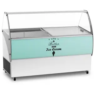 Ice cream counter - 540 L - LED - 4 wheels - light green / silver