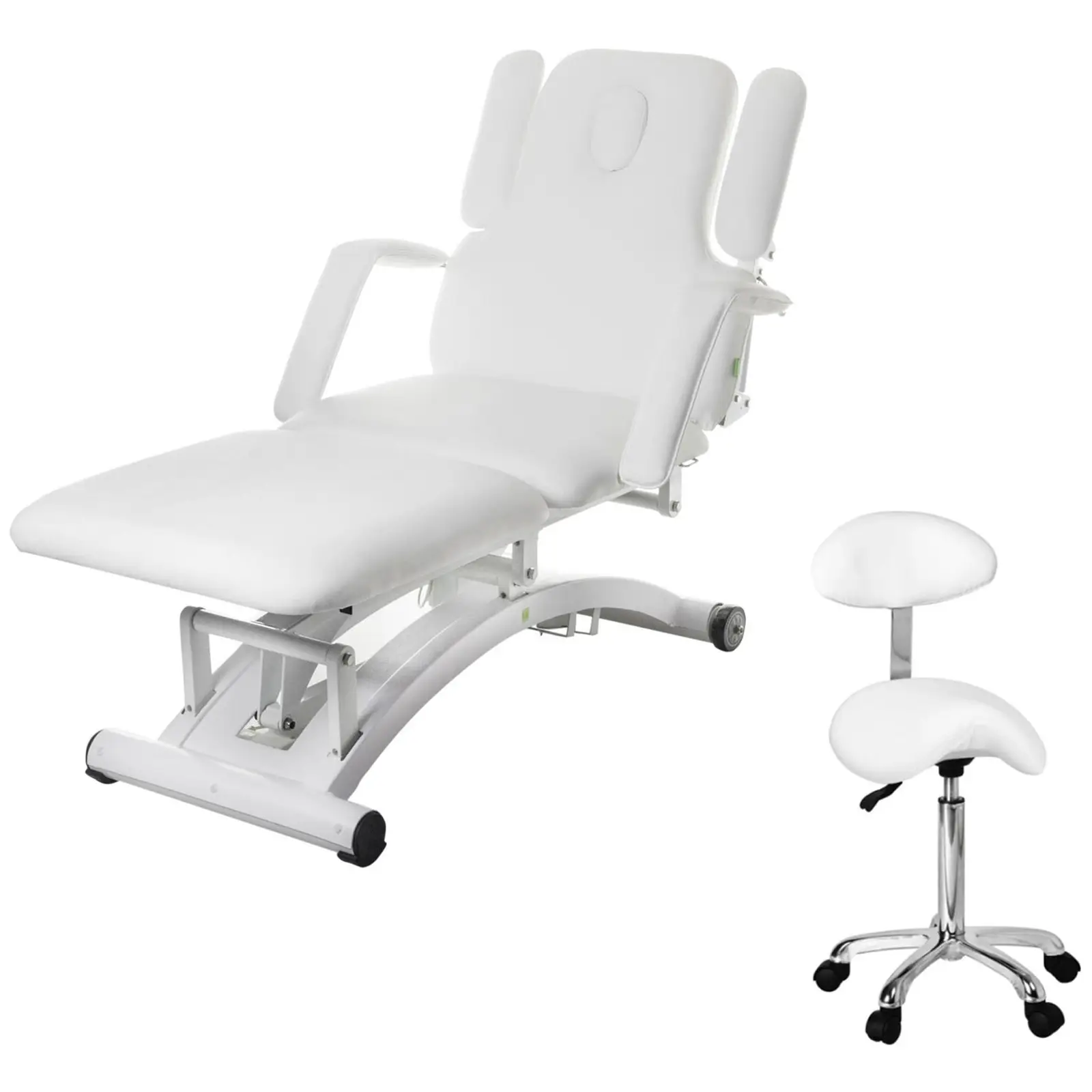 Electric Massage Table and Saddle Stool Set - 3 motors - remote control - white