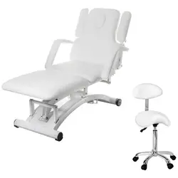 Sæt: Massagebriks elektrisk og saddelstol - 3 motorer - fjernbetjening - hvid