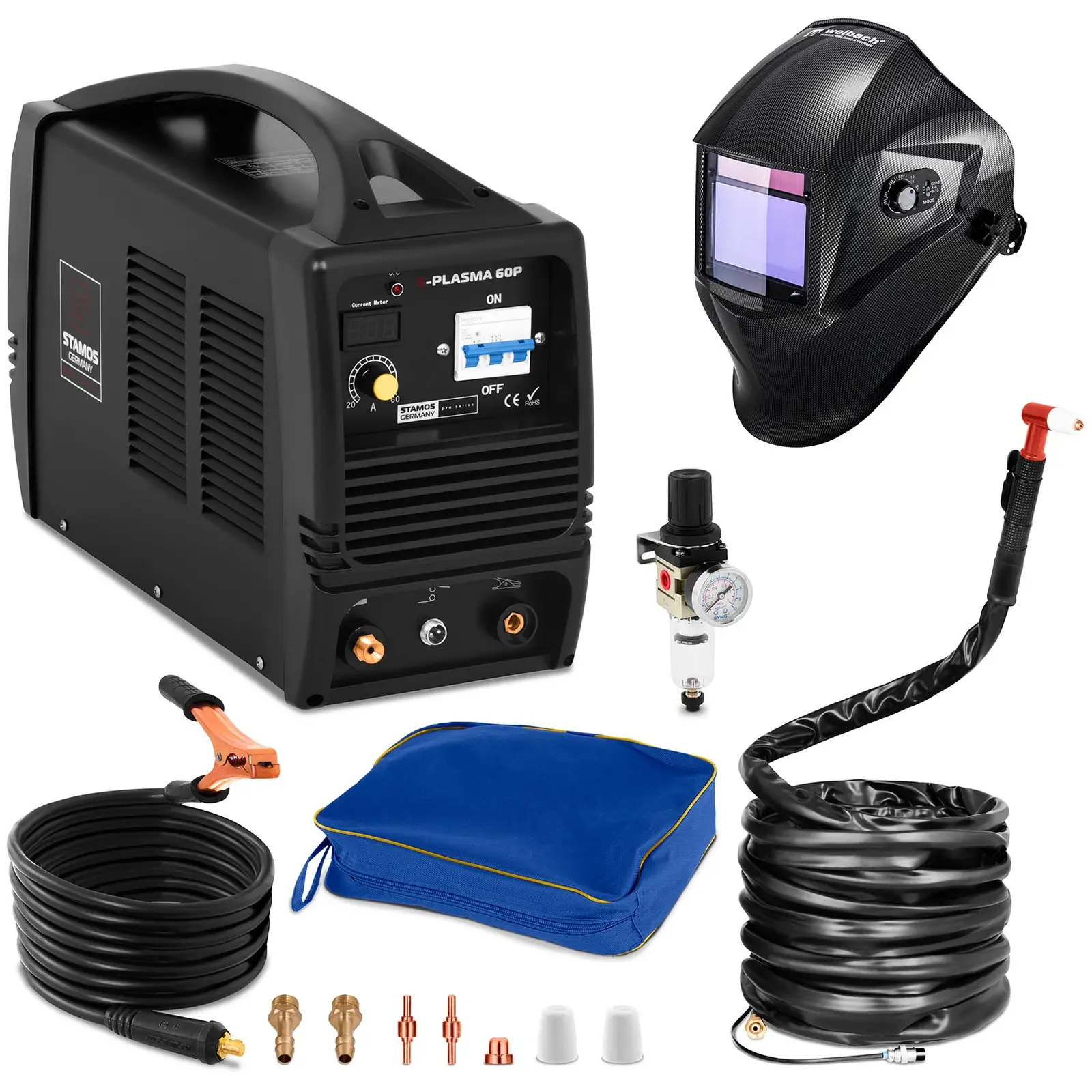 Welding Set TIG Welder - 200 A - 230 V - Pulse - digital - 2/4 Tact + Welding helmet – Carbonic - PROFESSIONAL SERIES