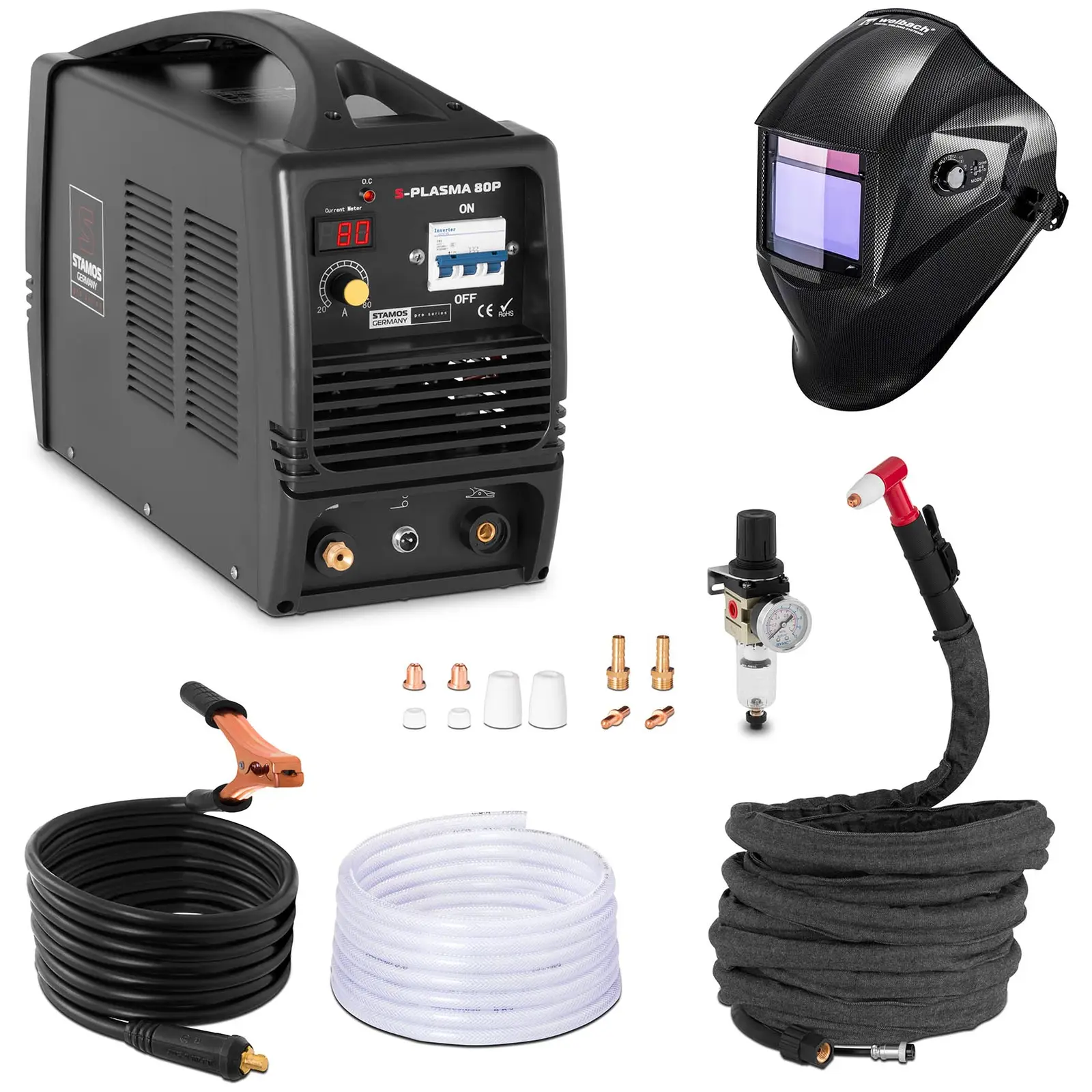 Welding Set Plasma Cutter - 80 A - 400 V + Welding helmet – Carbonic - PROFESSIONAL SERIES