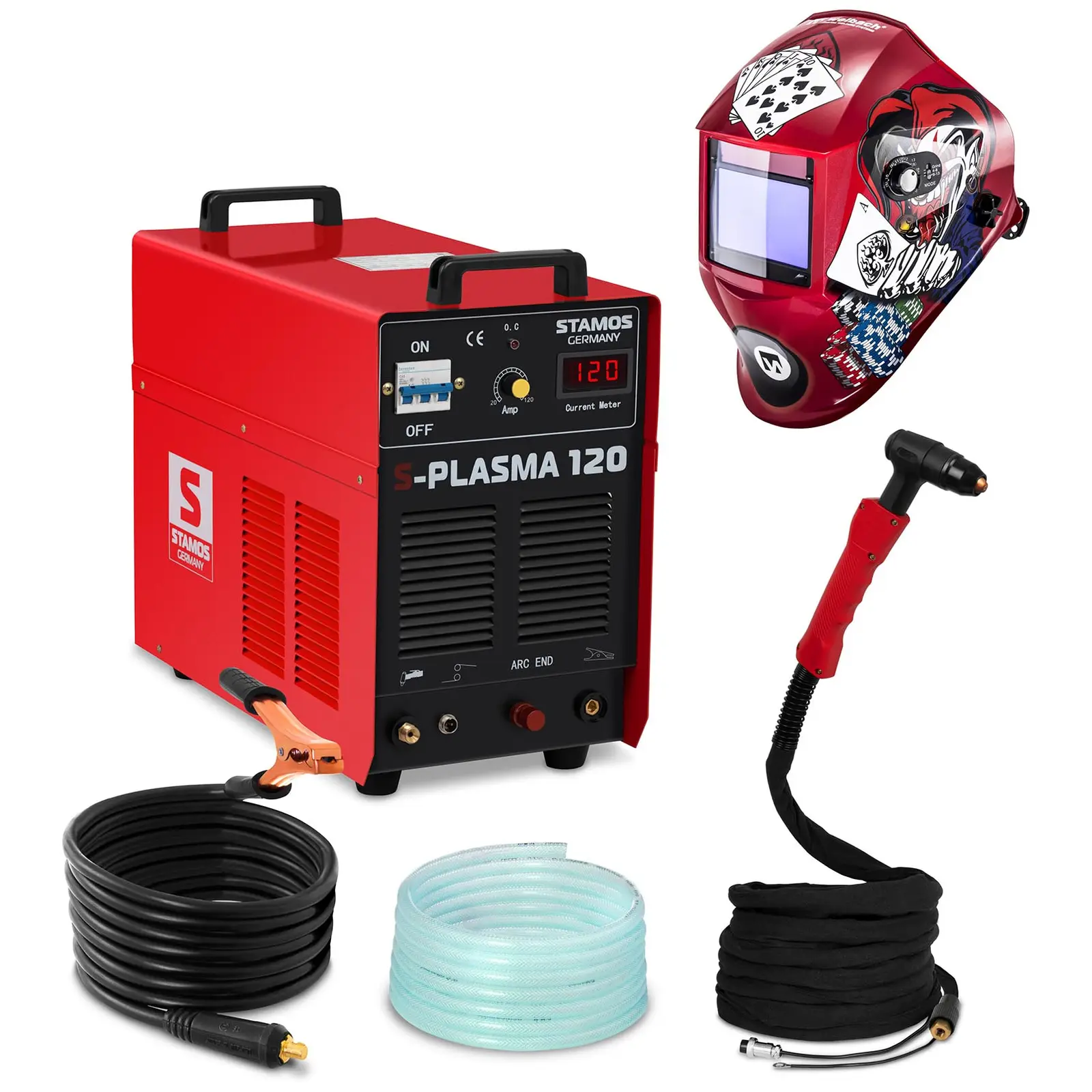 Welding Set Plasma Cutter - 120 A - 400 V - pilot ignition + Welding helmet –Pokerface - PROFESSIONAL SERIES