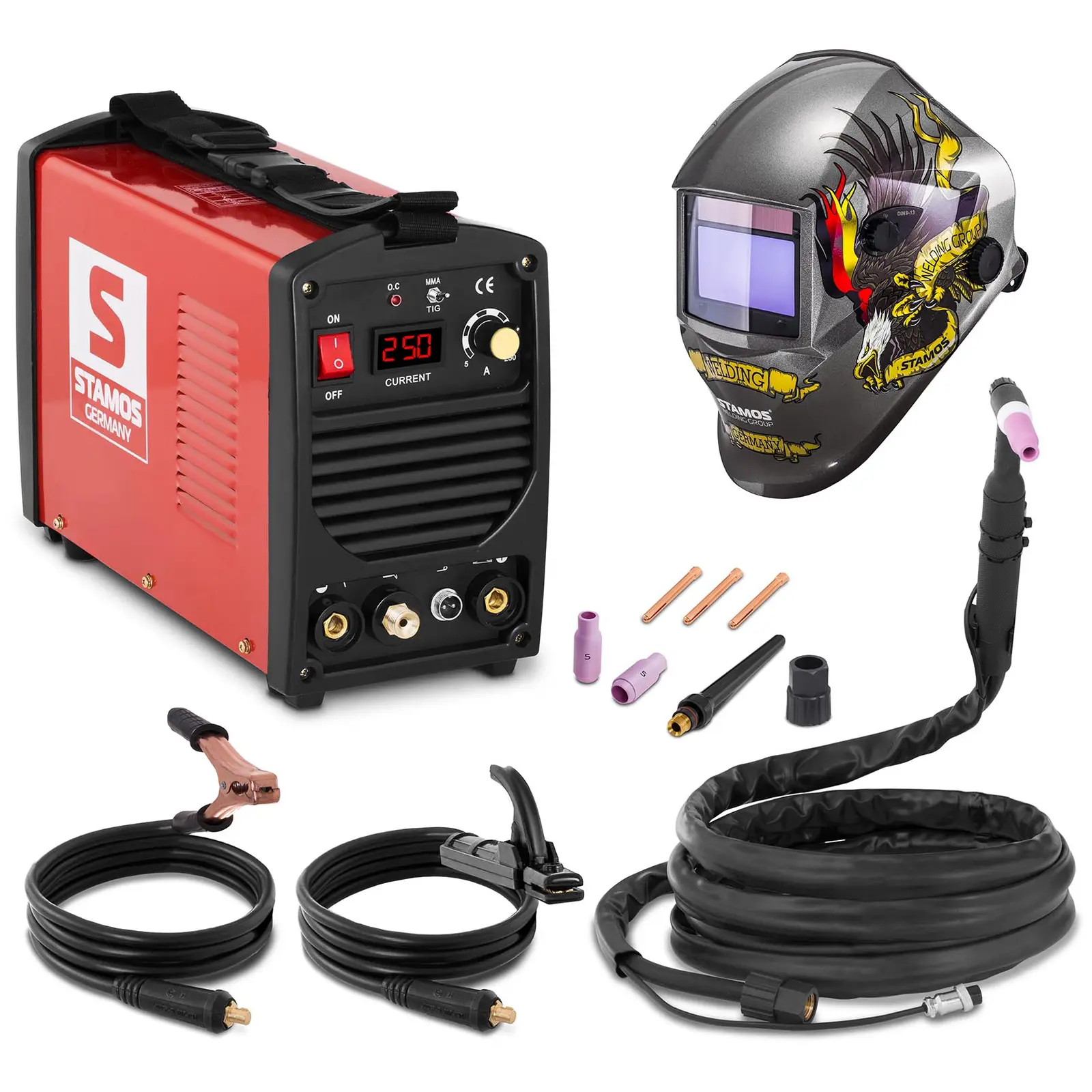 Welding Set TIG Welder - 250 A - 230 V- mobile + Welding helmet – Eagle Eye - ADVANCED SERIES