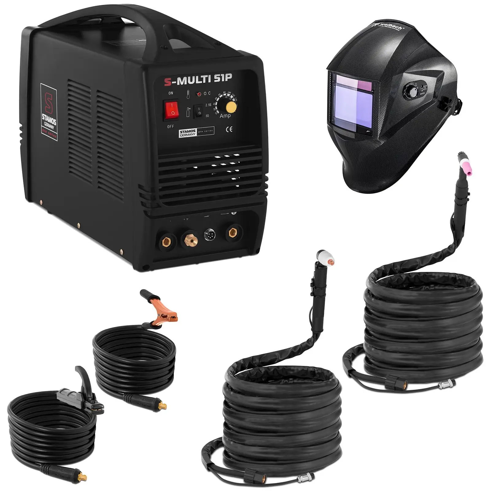 Welding Set Combined Welder - TIG 180 A - Cut 50 A - MMA - PRO + Welding helmet – Carbonic - PROFESSIONAL SERIES