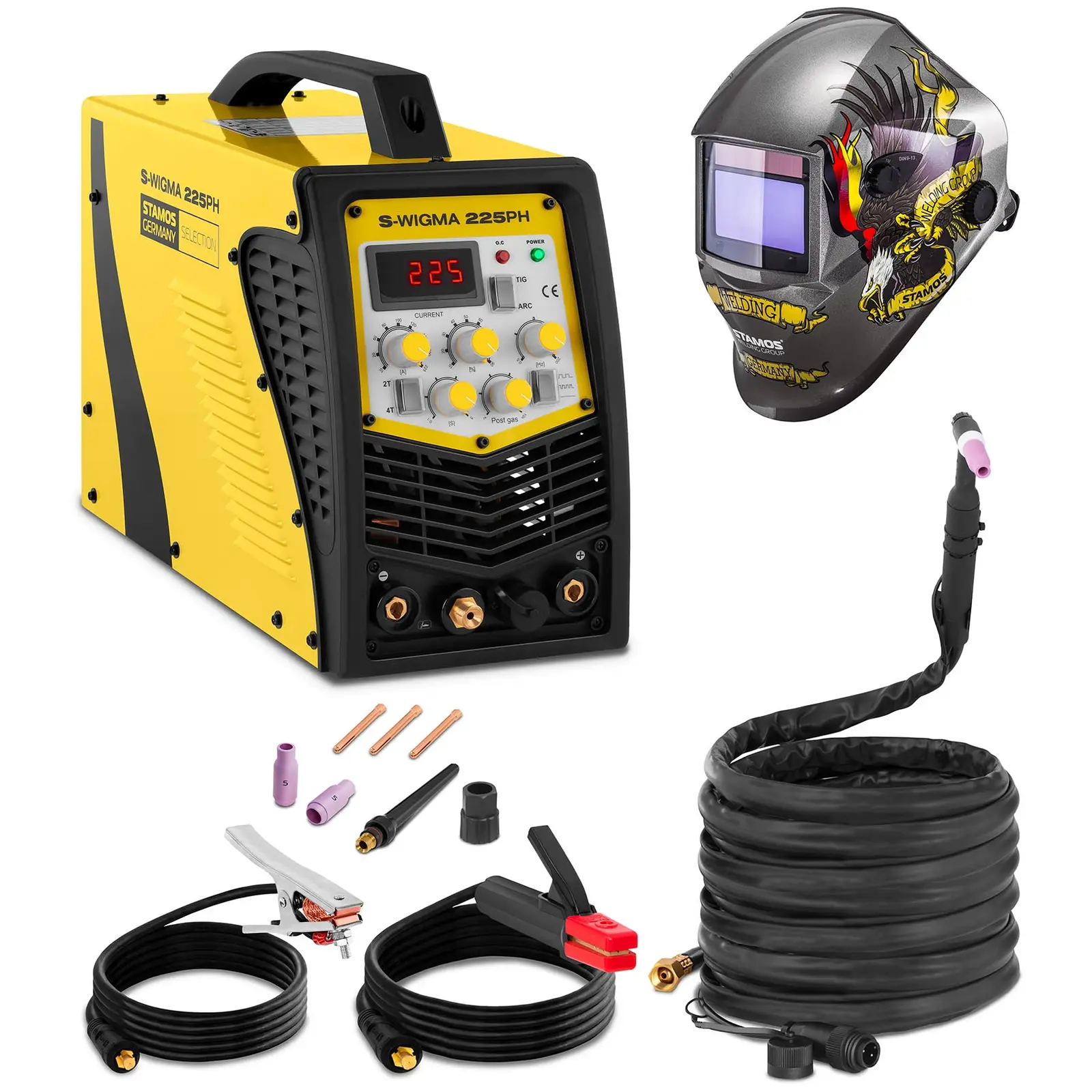 Set di saldatura Saldatrice tig - 225 A - 230 V - Pulse - 2/4 tempi - SELECTION + Maschera da saldatore - Eagle Eye - ADVANCED SERIES