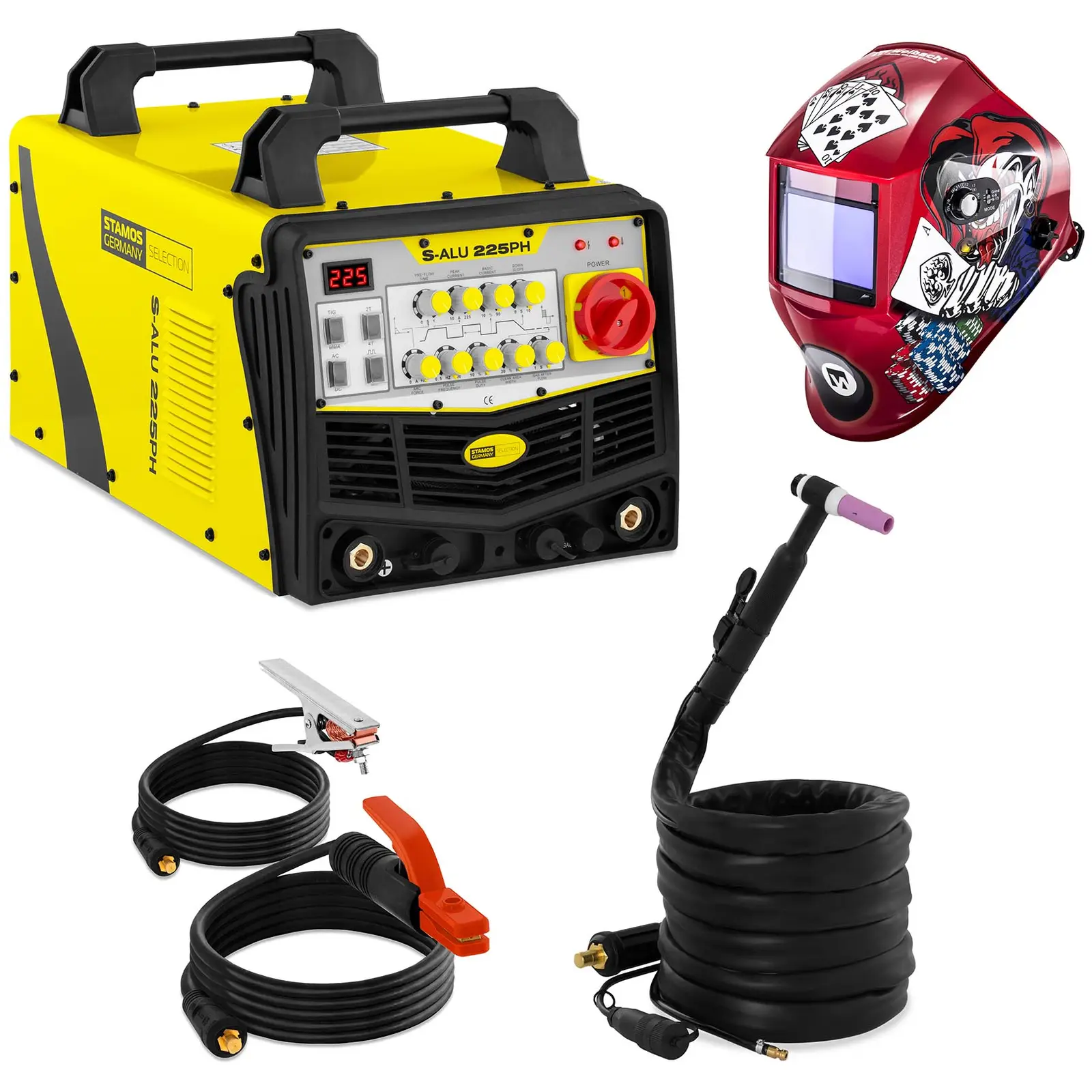 Welding Set Aluminium Welder - 225 A - 230 V - Pulse + Welding helmet –Pokerface - PROFESSIONAL SERIES