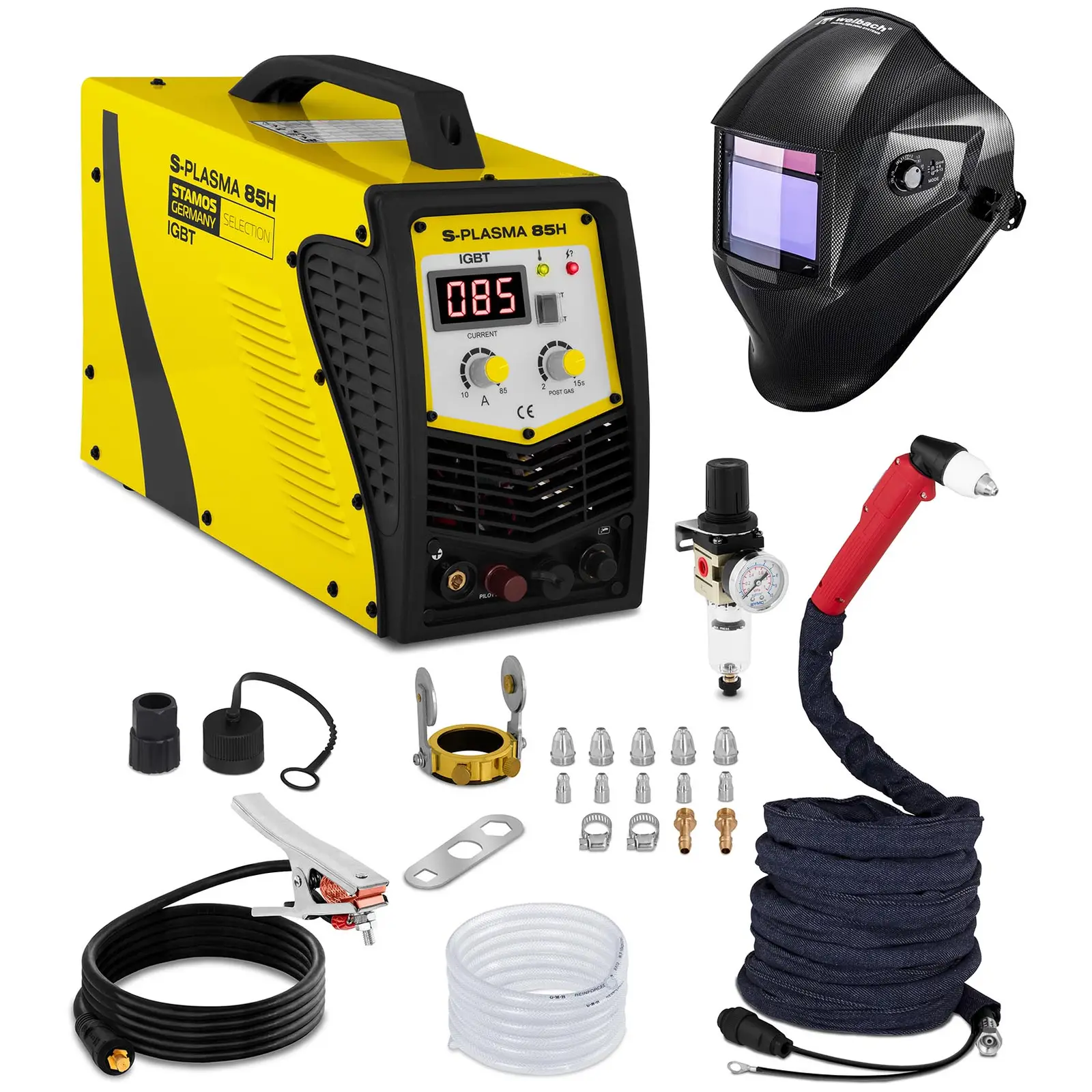 Welding Set Plasma Cutter - 85 A - 400 V - Pilot Ignition + Welding helmet – Carbonic - PROFESSIONAL SERIES