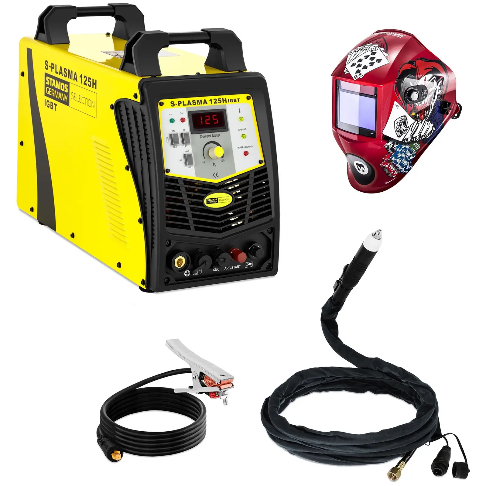 Welding Set CNC Plasma Cutter - 125 A - 400 V - Pilot Ignition + Welding helmet –Pokerface - PROFESSIONAL SERIES