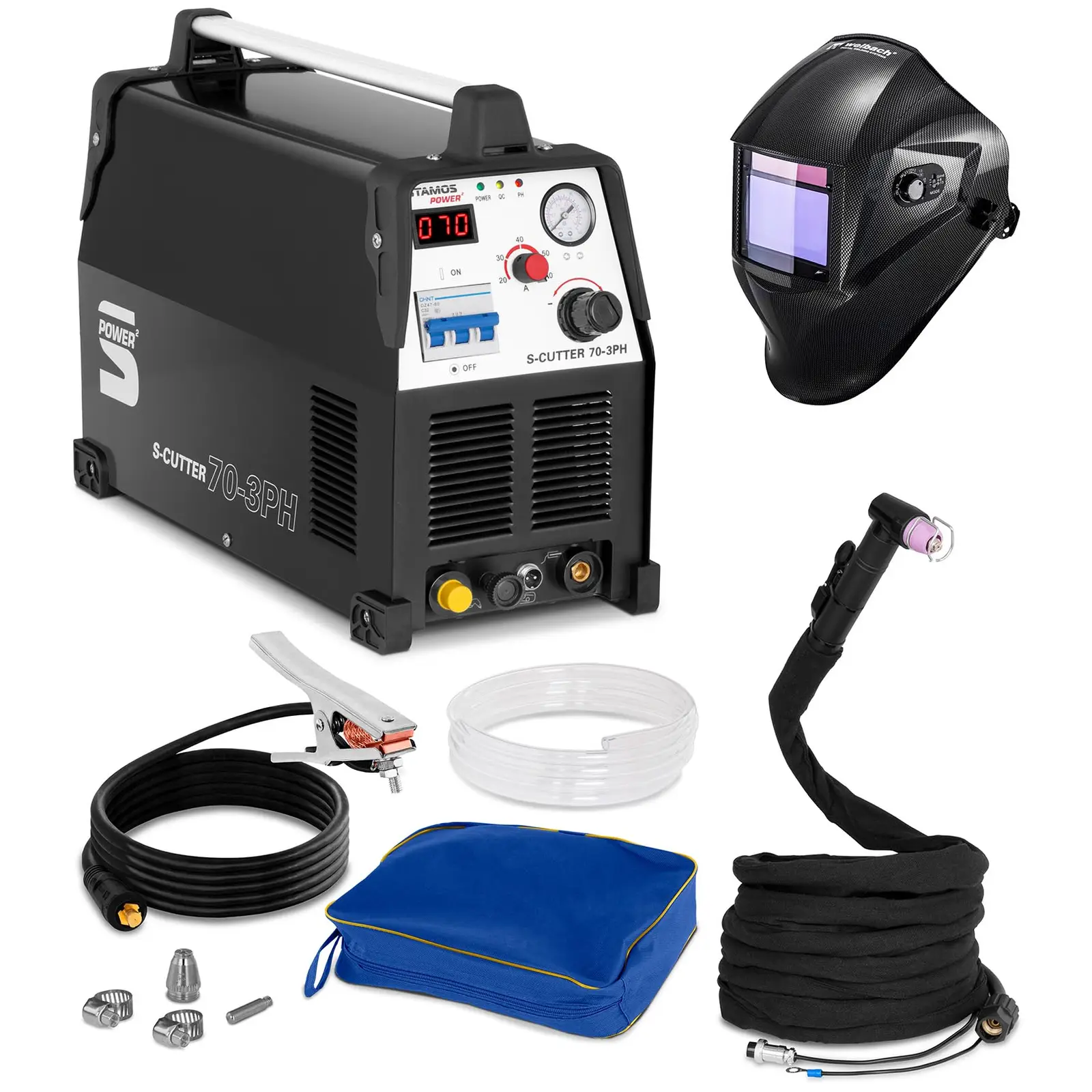 Welding Set Plasma Cutter - 70 A - 400 V - Pilot Ignition + Welding helmet – Carbonic - PROFESSIONAL SERIES