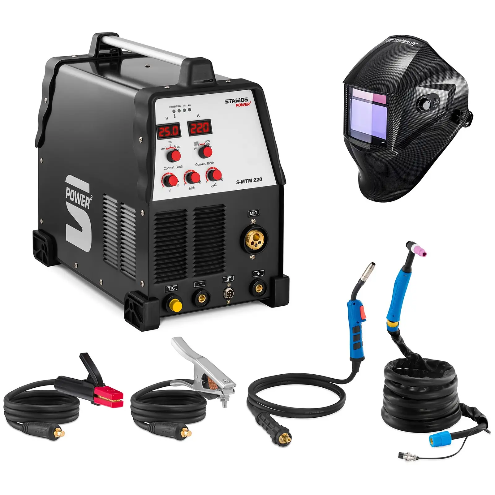 Welding Set Combined Welder - TIG 220 A - MIG 220 A - E-Hand + Welding helmet – Carbonic - PROFESSIONAL SERIES