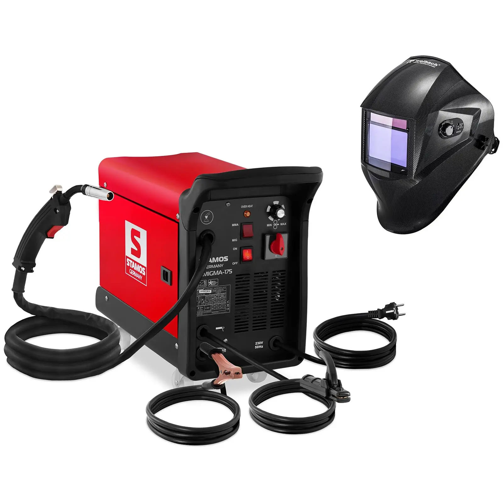 Welding Set Combined Welder - 175 A - 230 V - with cart + Welding helmet – Carbonic - PROFESSIONAL SERIES