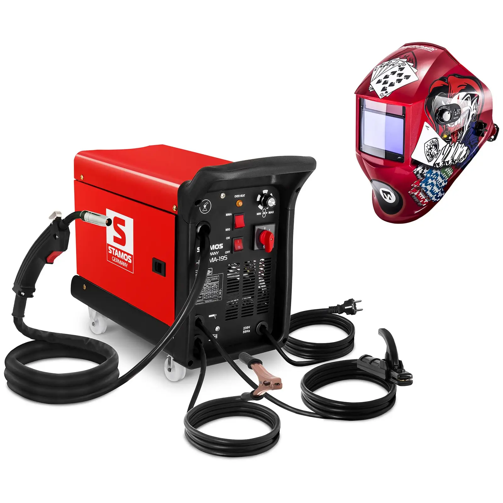 Welding Set Combined Welder - 195 A - 230 V - with cart + Welding helmet –Pokerface - PROFESSIONAL SERIES